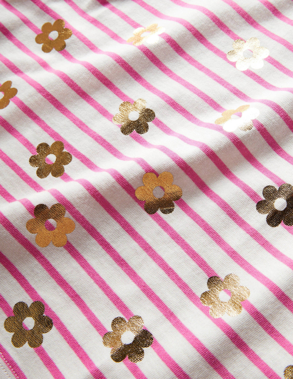 Kurzärmliges Bretonshirt-Erdbeerrosa/Naturweiß, Gänseblümchen - Image 3
