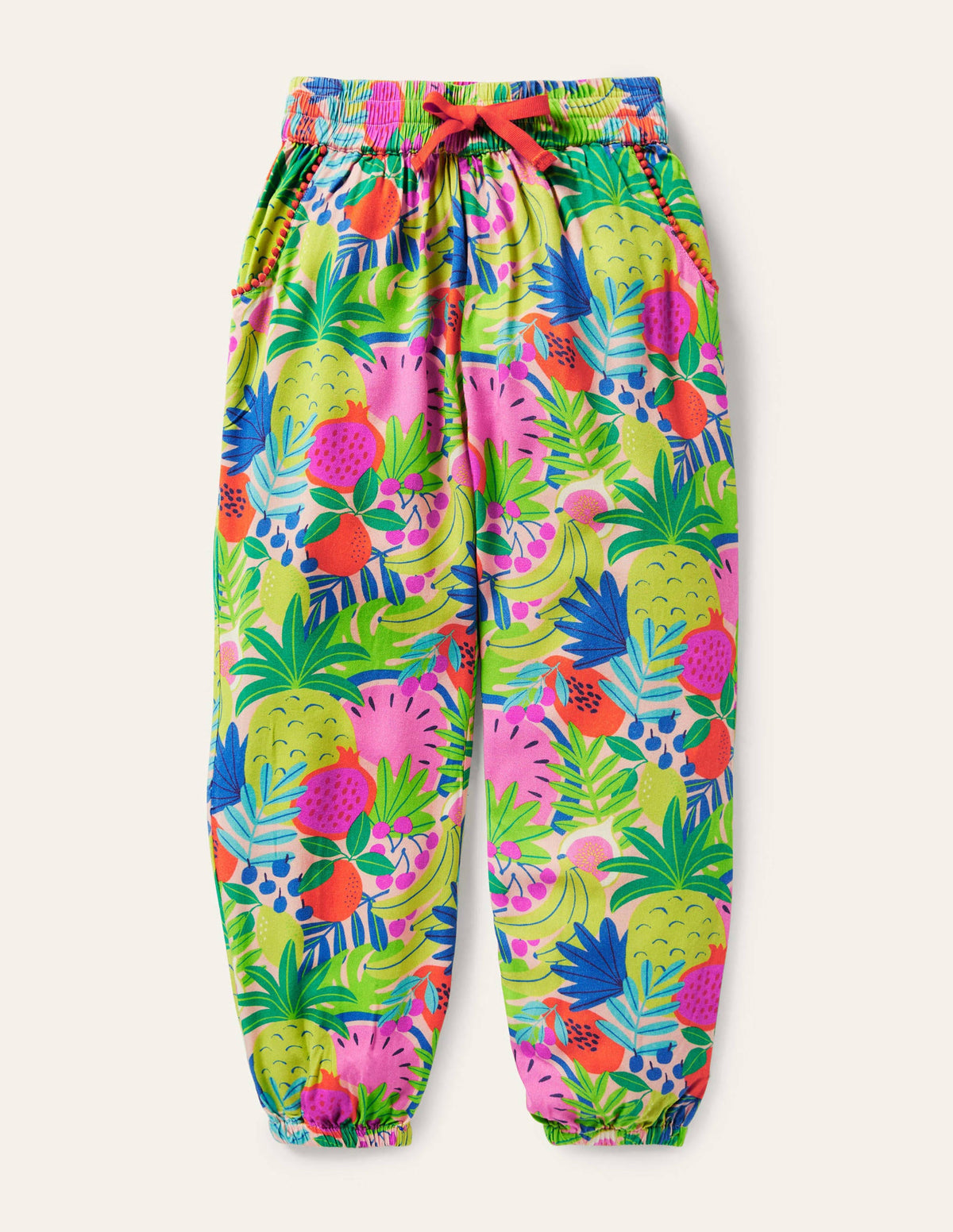 Lässige gemusterte Webhose-Bunt, Tropische Früchte-1
