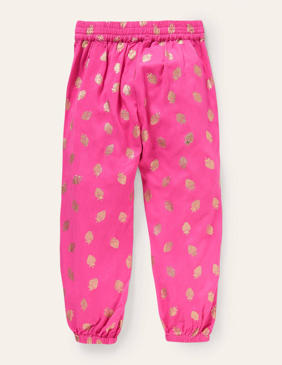 Lässige gemusterte Webhose-Knalliges Stiefmütterchenrosa, Erdbeeren aus Goldfolie - Image 2