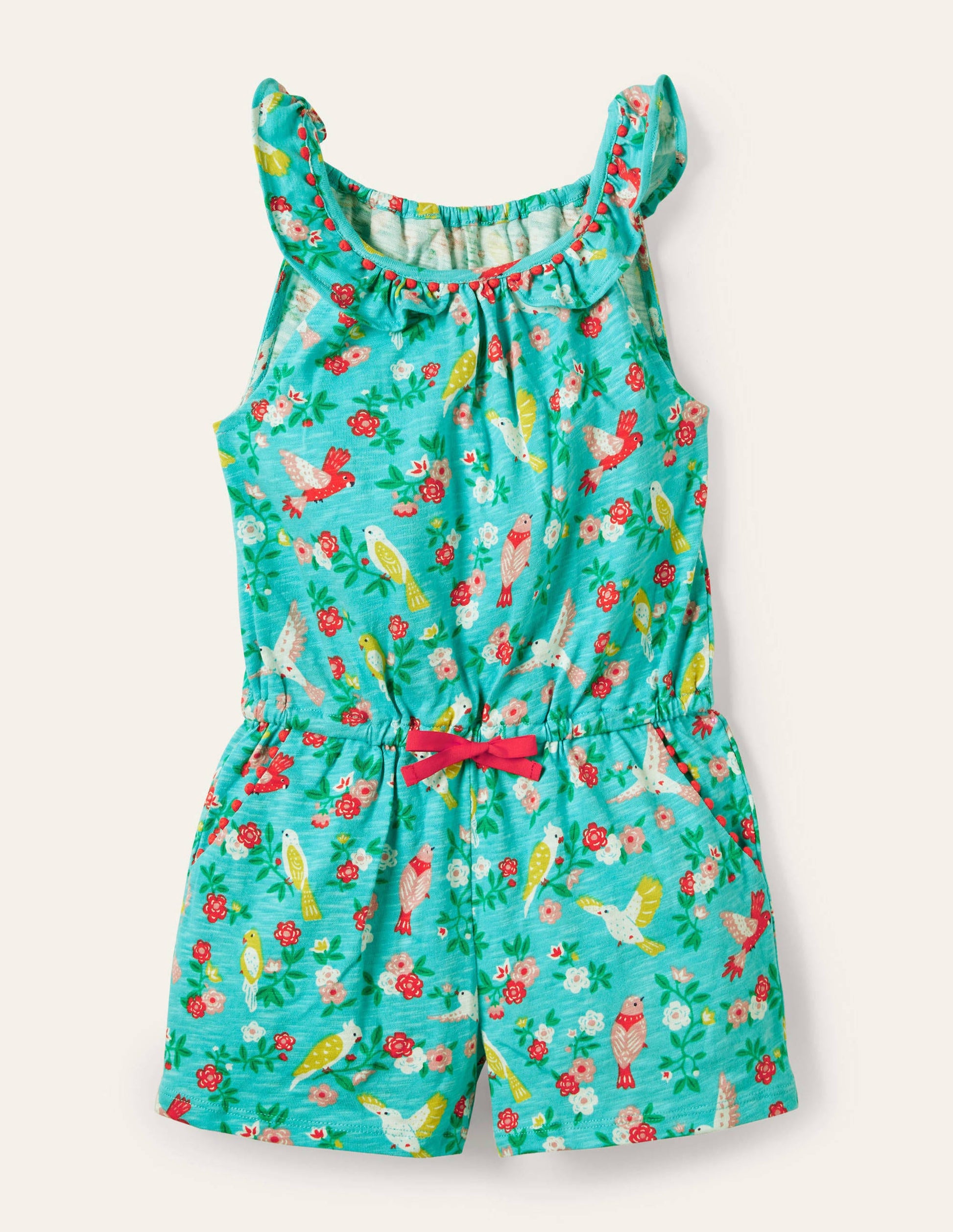 Charlie Pom Jersey Playsuit-Turquoise Tropical Garden-1