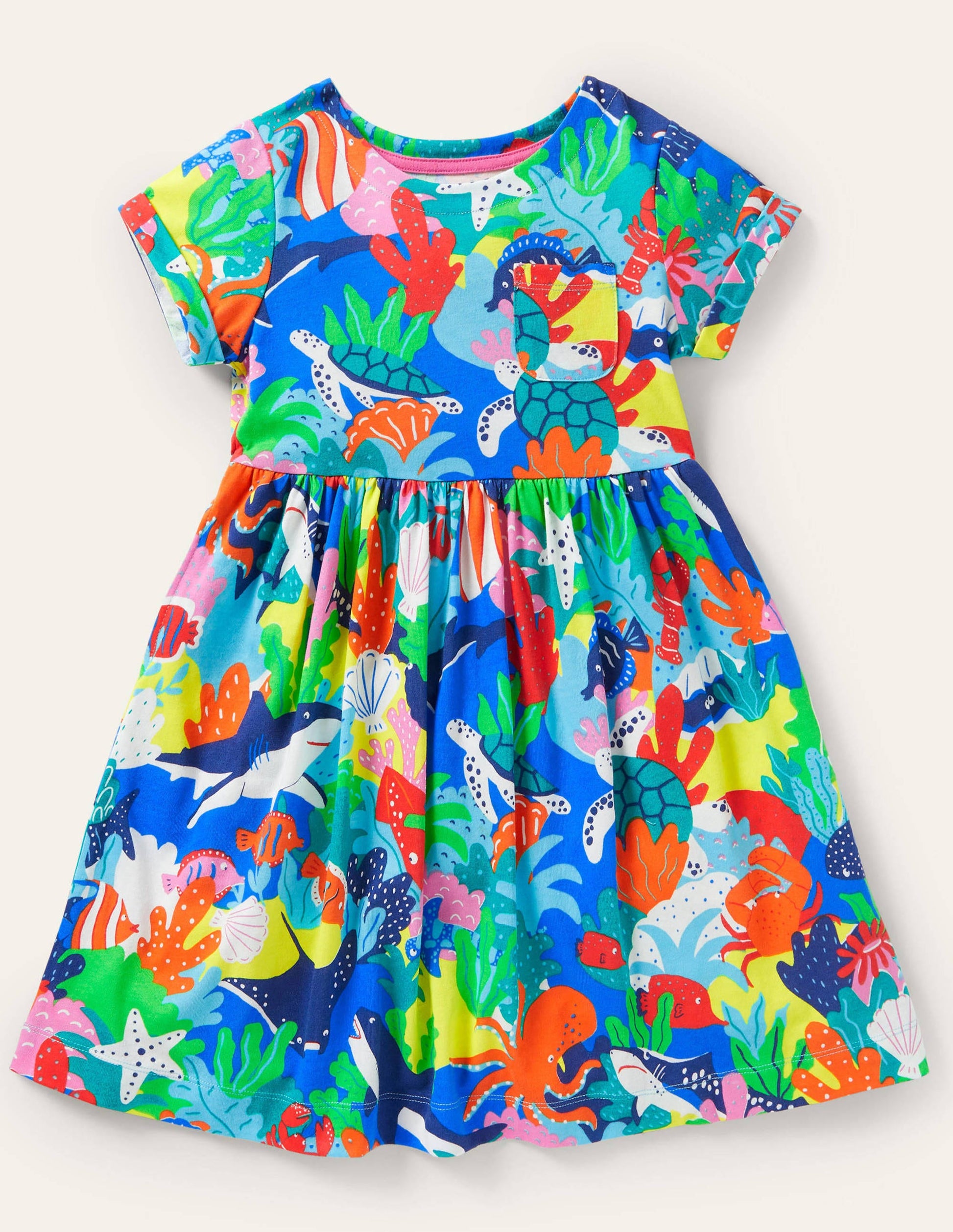 Short Sleeve Fun Jersey Dress-Multi Rainbow Reef-1