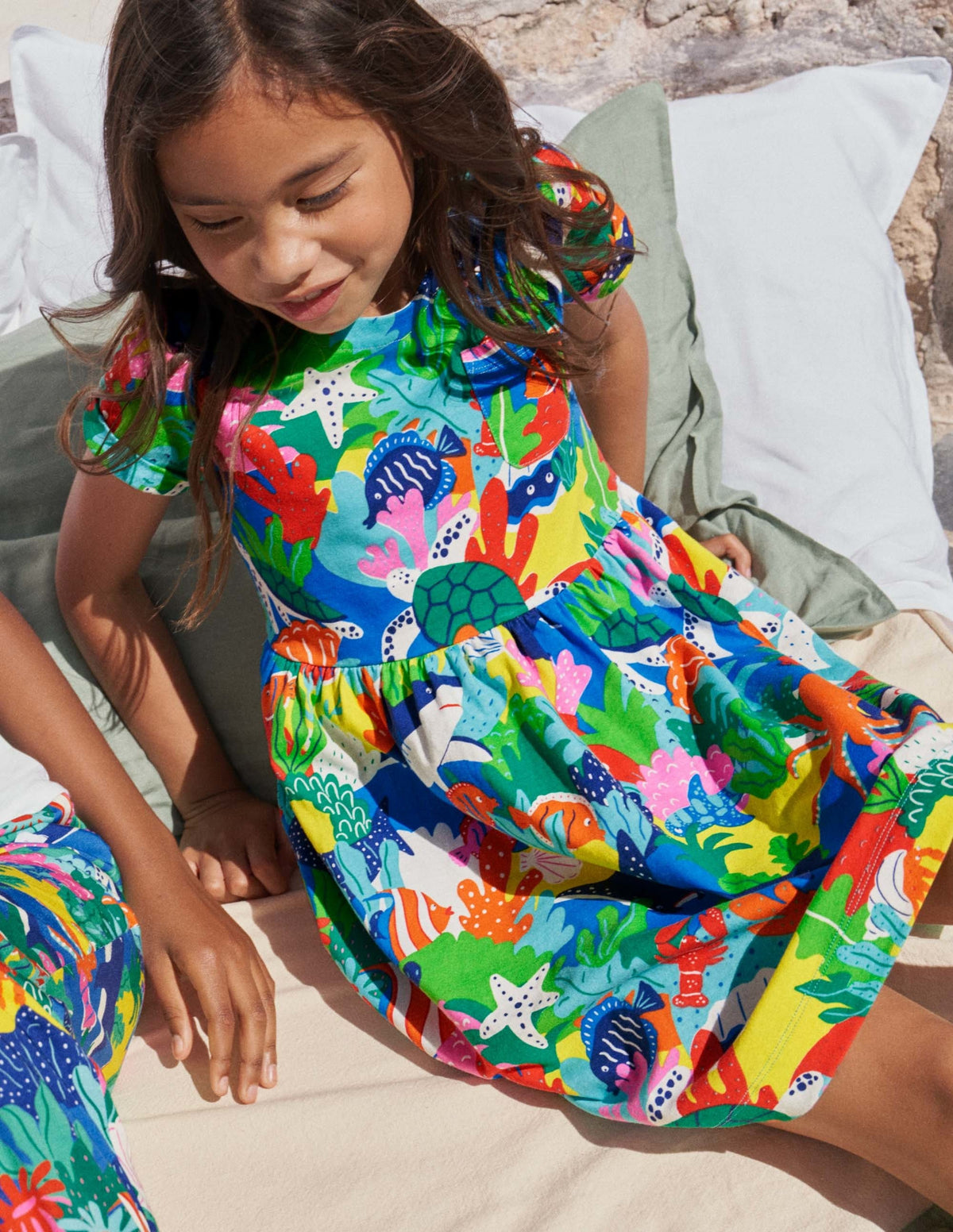 Short Sleeve Fun Jersey Dress-Multi Rainbow Reef - Image 4