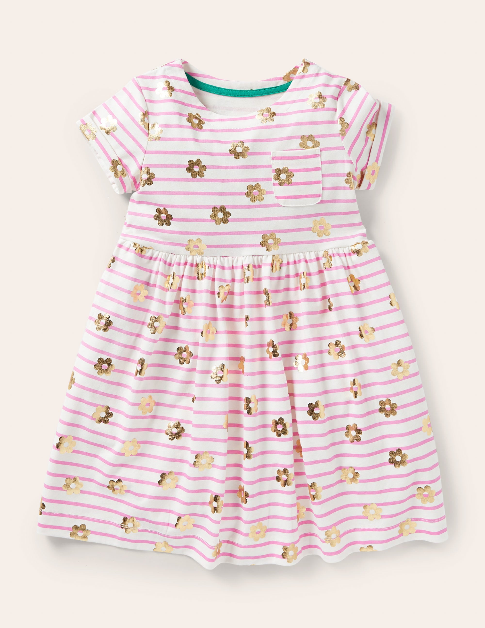 Fröhliches Jerseykleid-Erdbeereisrosa, Goldene Gänseblümchen - Image 1