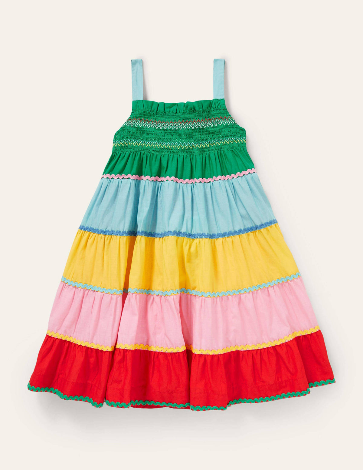 Smokkleid mit Sommermotiv-Bunt, Blockfarben-1