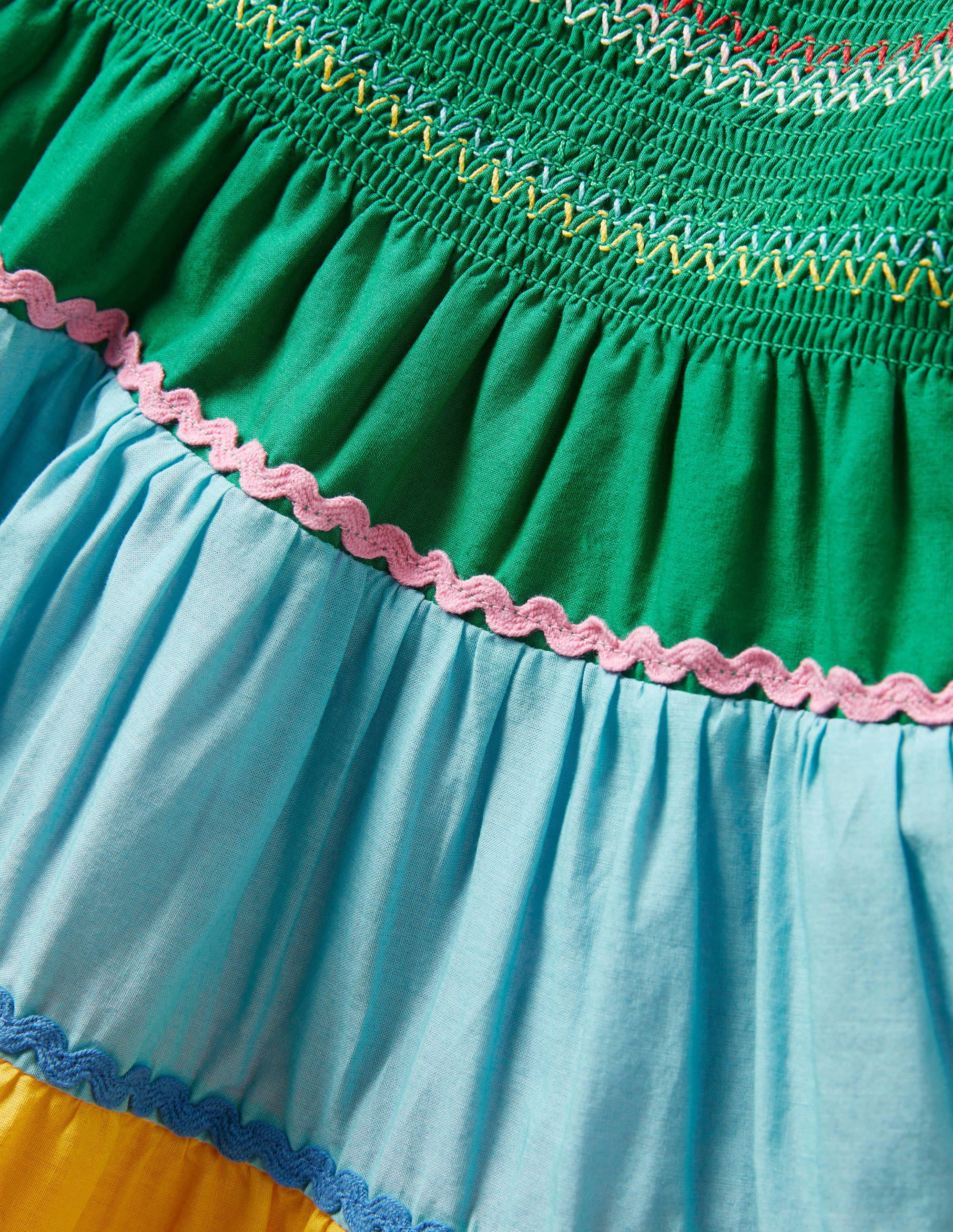 Smokkleid mit Sommermotiv-Bunt, Blockfarben - Image 3
