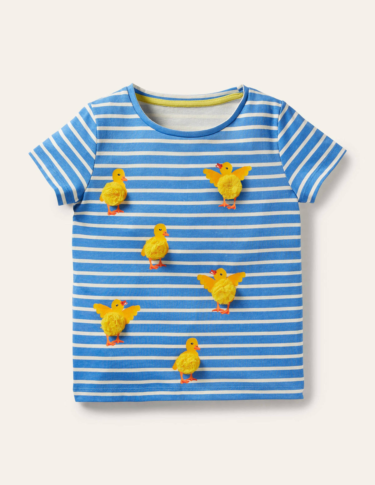 Gestreiftes T-Shirt mit Motiv-Helles Glockenblumenblau/Naturweiß, Küken-1
