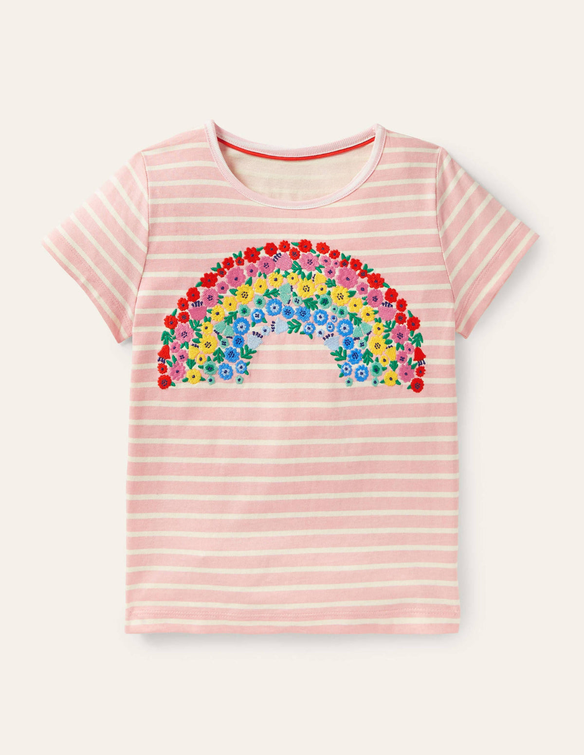 Stripy Logo T-Shirt-Boto Pink/Ivory Rainbow - Image 1