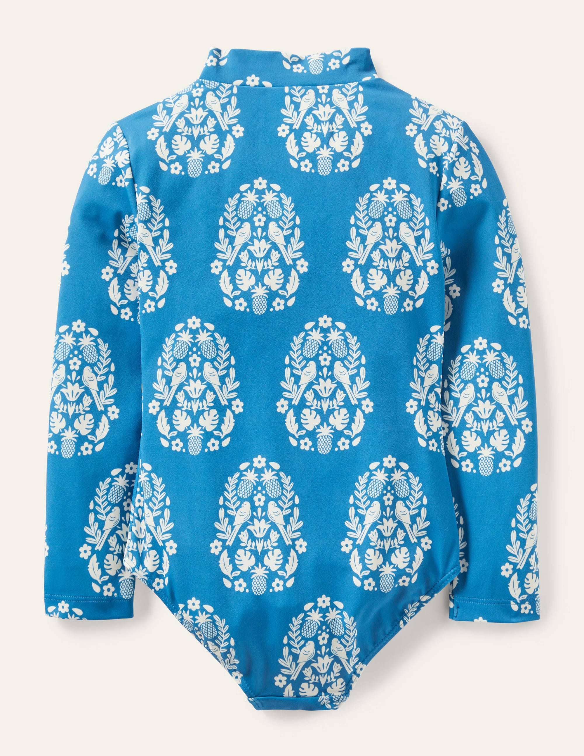 Long-sleeved Swimsuit-Marina Blue Tropical Woodblock - Image 2