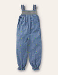 Embroidered Smock Dungarees-Chambray Floral
