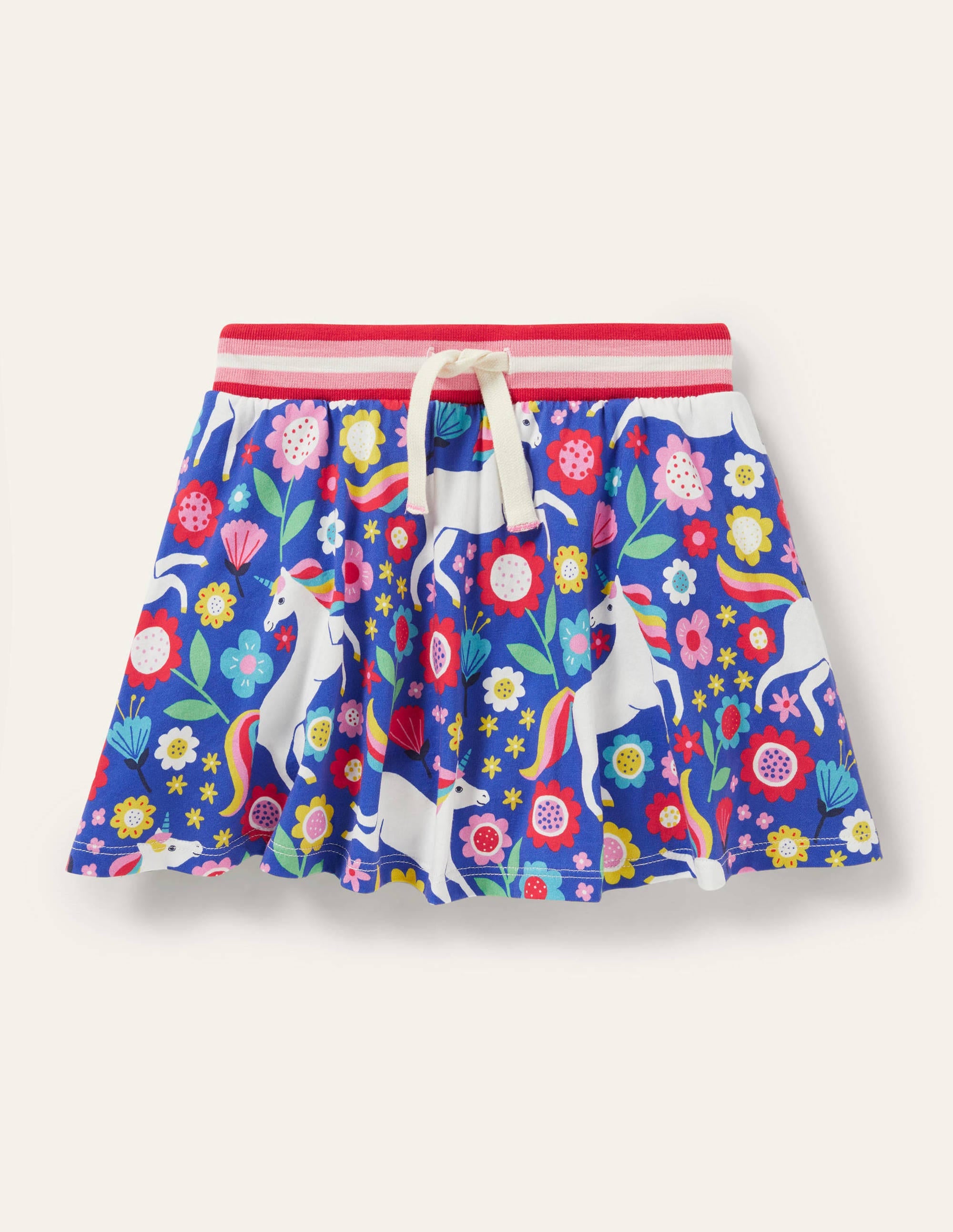 Gemusterter Jersey-Skort-Glockenblumenblau, Einhorn-/Blumenmuster - Image 1