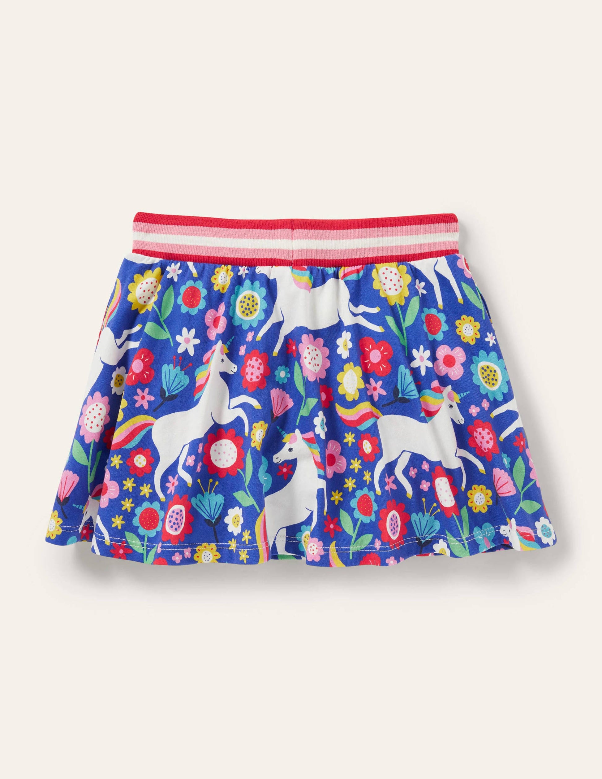 Gemusterter Jersey-Skort-Glockenblumenblau, Einhorn-/Blumenmuster-2