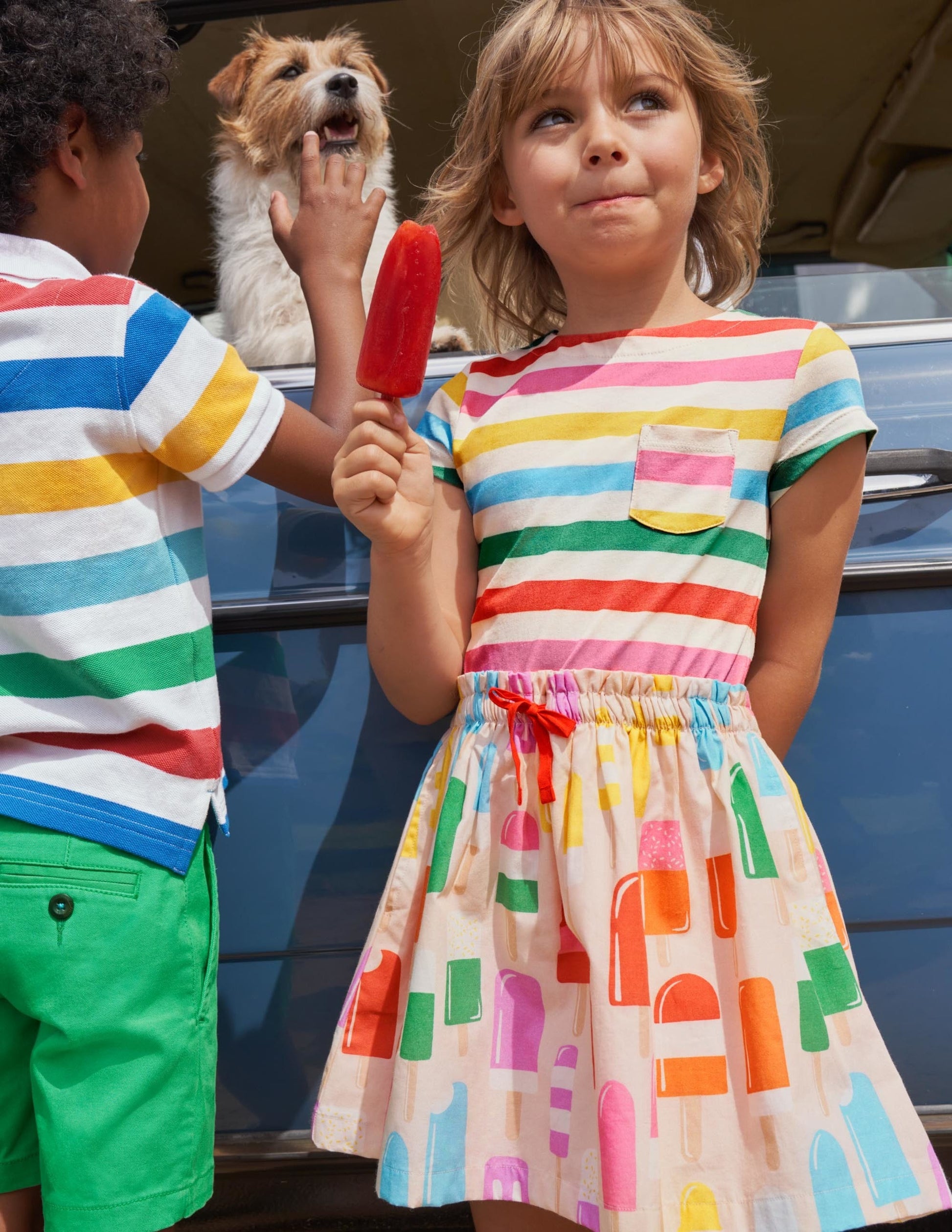 Kurzärmliges Kleid mit Mustermix-Altrosa, Eis am Stiel-4
