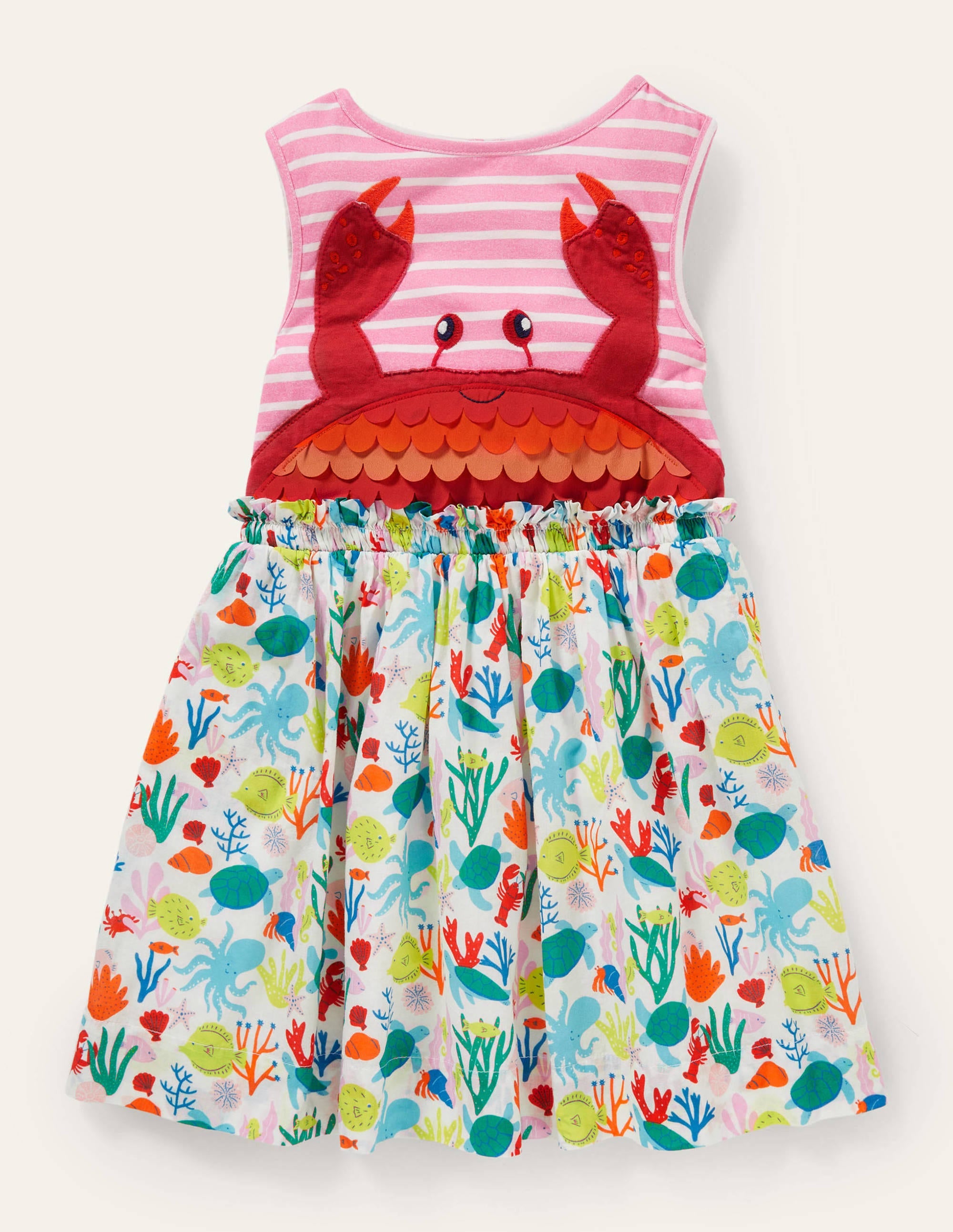 Kleid aus einer Webmischung mit Applikation-Delfinrosa/Naturweiß, Krabbe - Image 1