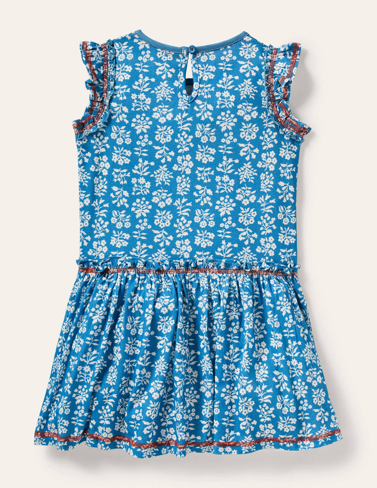 Robe volantée en jersey-Motif xylographique bleu Bahamas/ivoire - Image 2