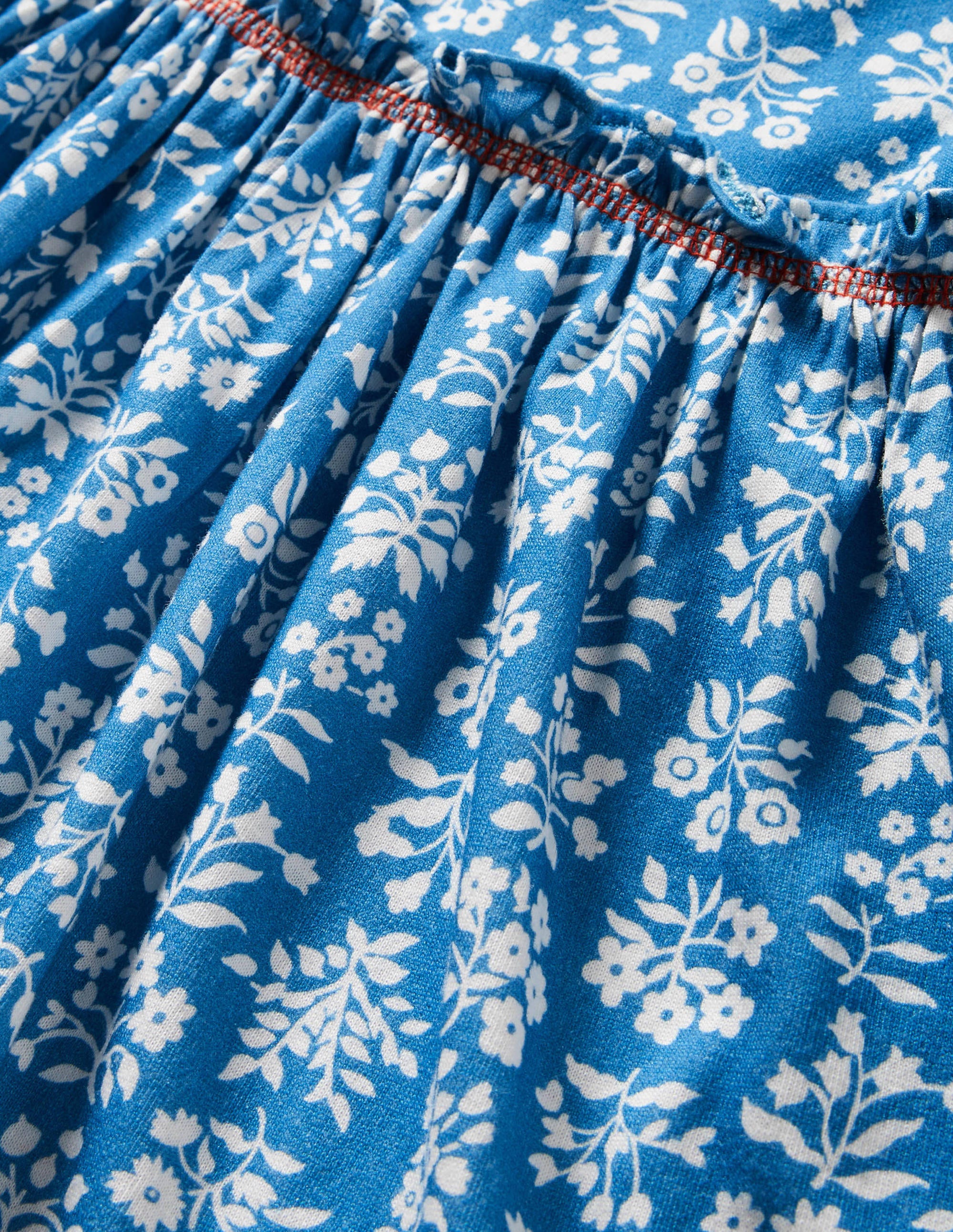 Robe volantée en jersey-Motif xylographique bleu Bahamas/ivoire - Image 3