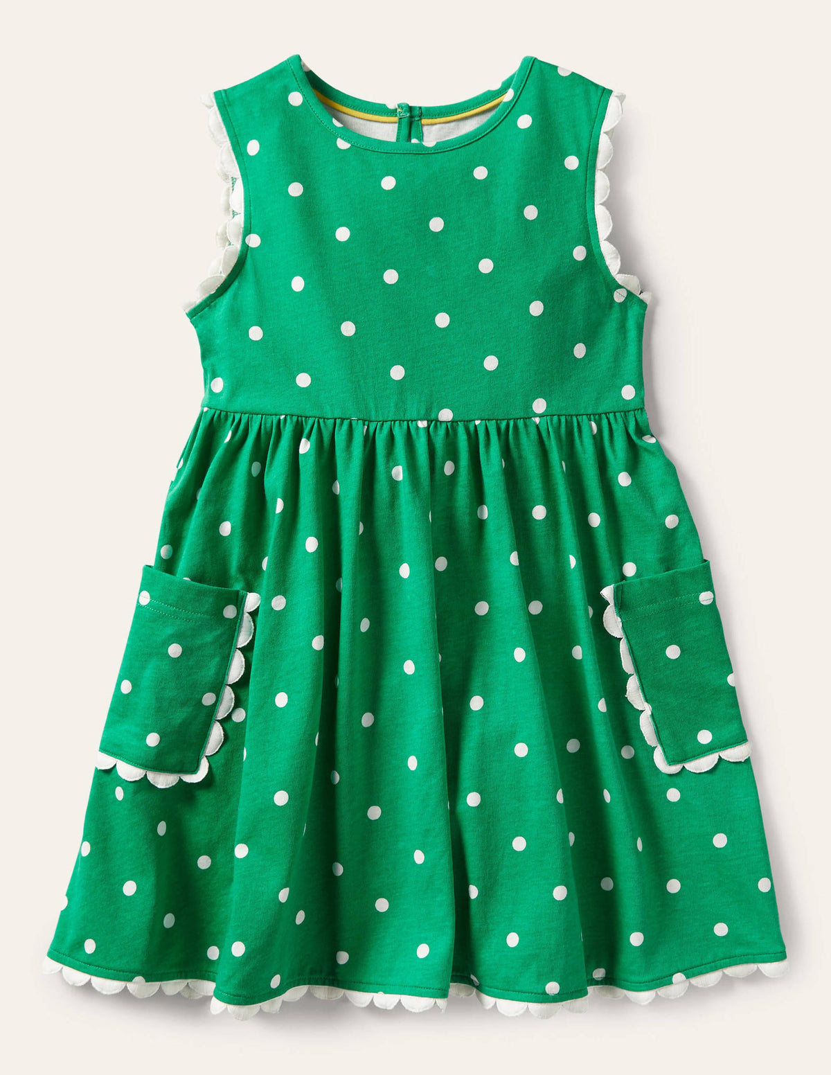 Jerseykleid mit Bortendetail-Grün/Naturweiß, Polkatupfen - Image 1