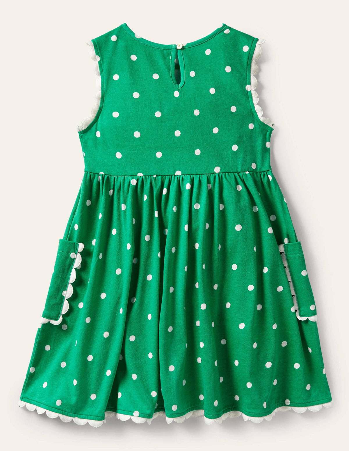 Jerseykleid mit Bortendetail-Grün/Naturweiß, Polkatupfen - Image 2