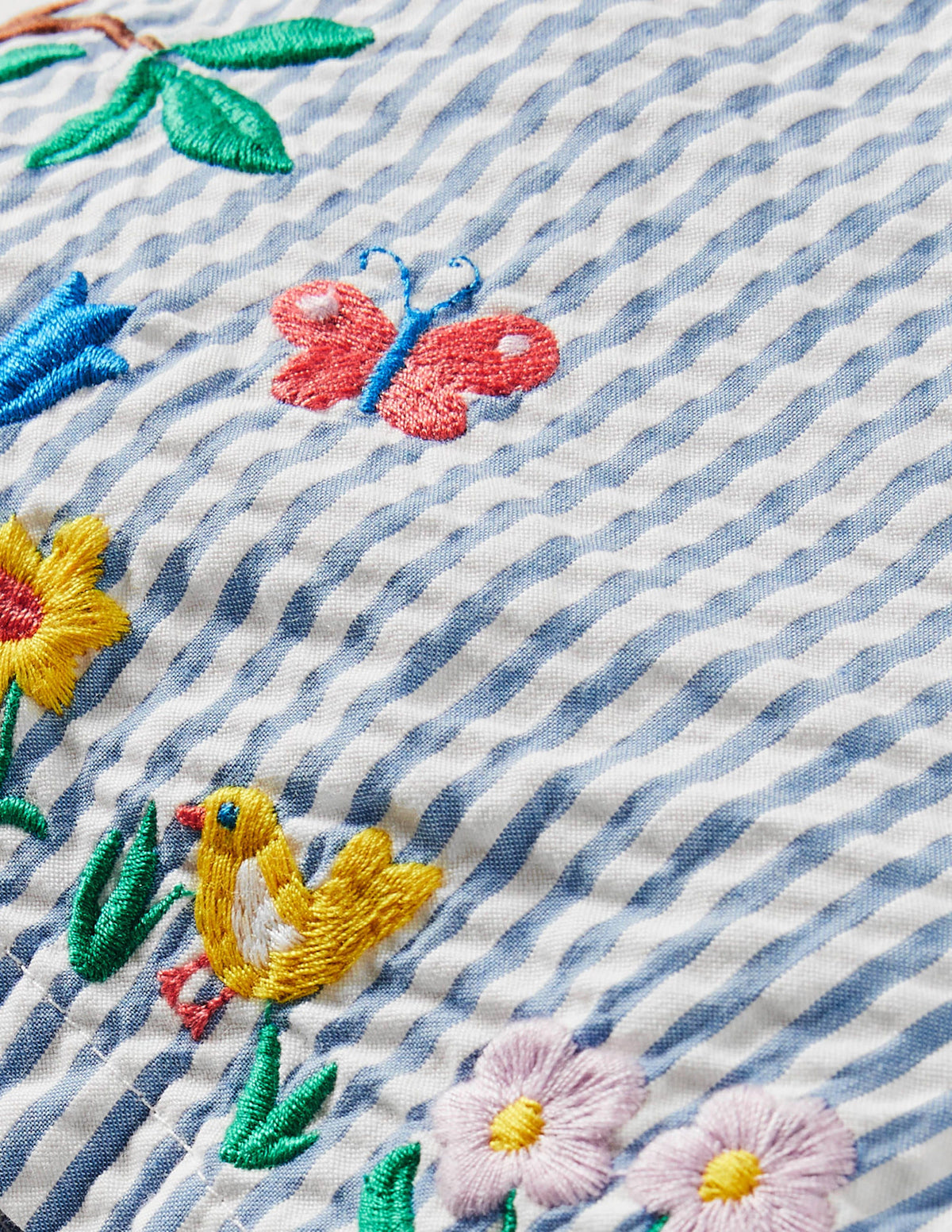 Embroidered Tie-waist Shorts-Bright Bluebell Ticking-3