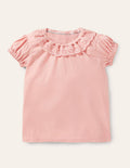 Top en jersey avec col en broderie anglaise-Rose boto