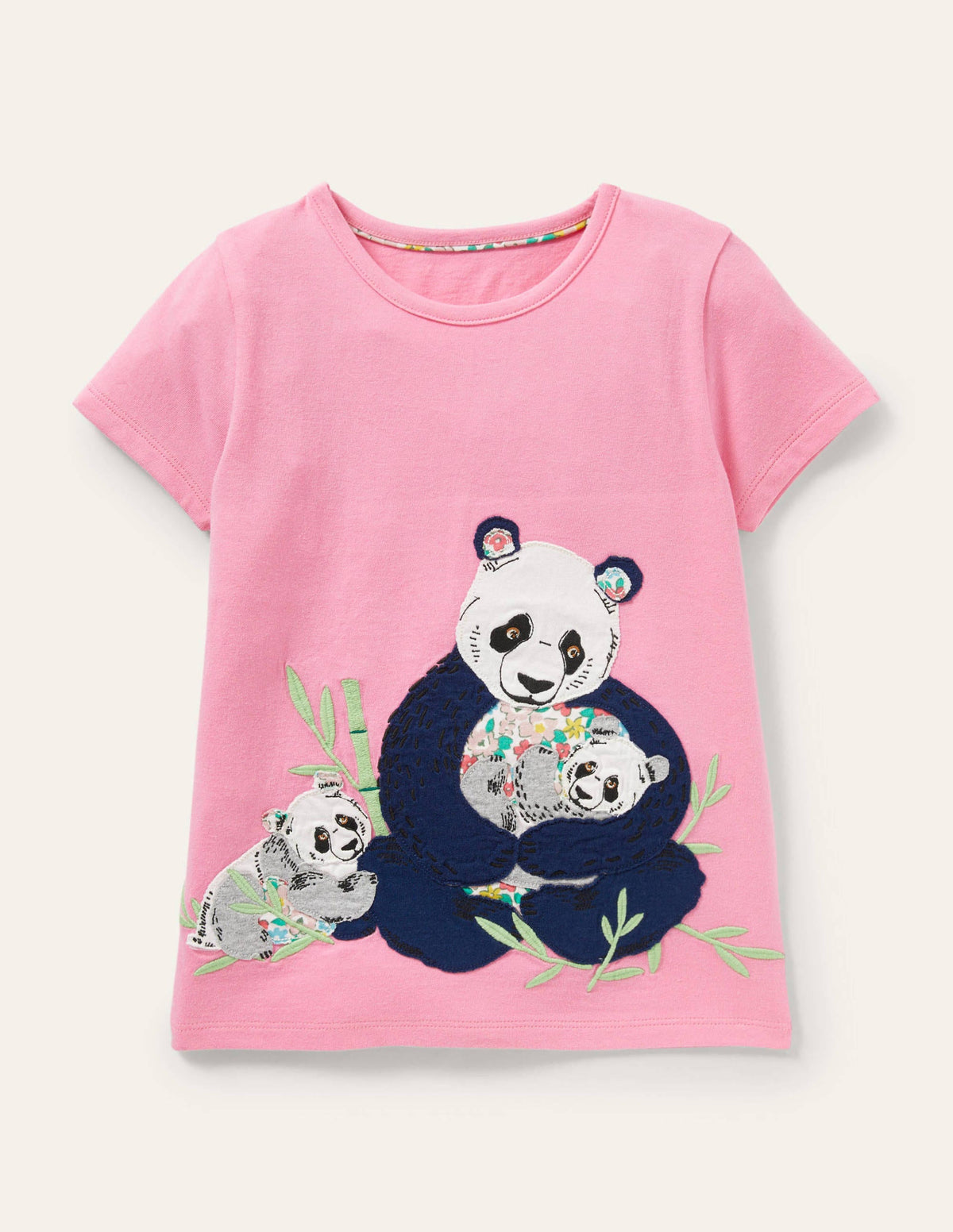 Kurzärmliges T-Shirt mit Applikation-Helles Blütenrosa, Pandas - Image 1