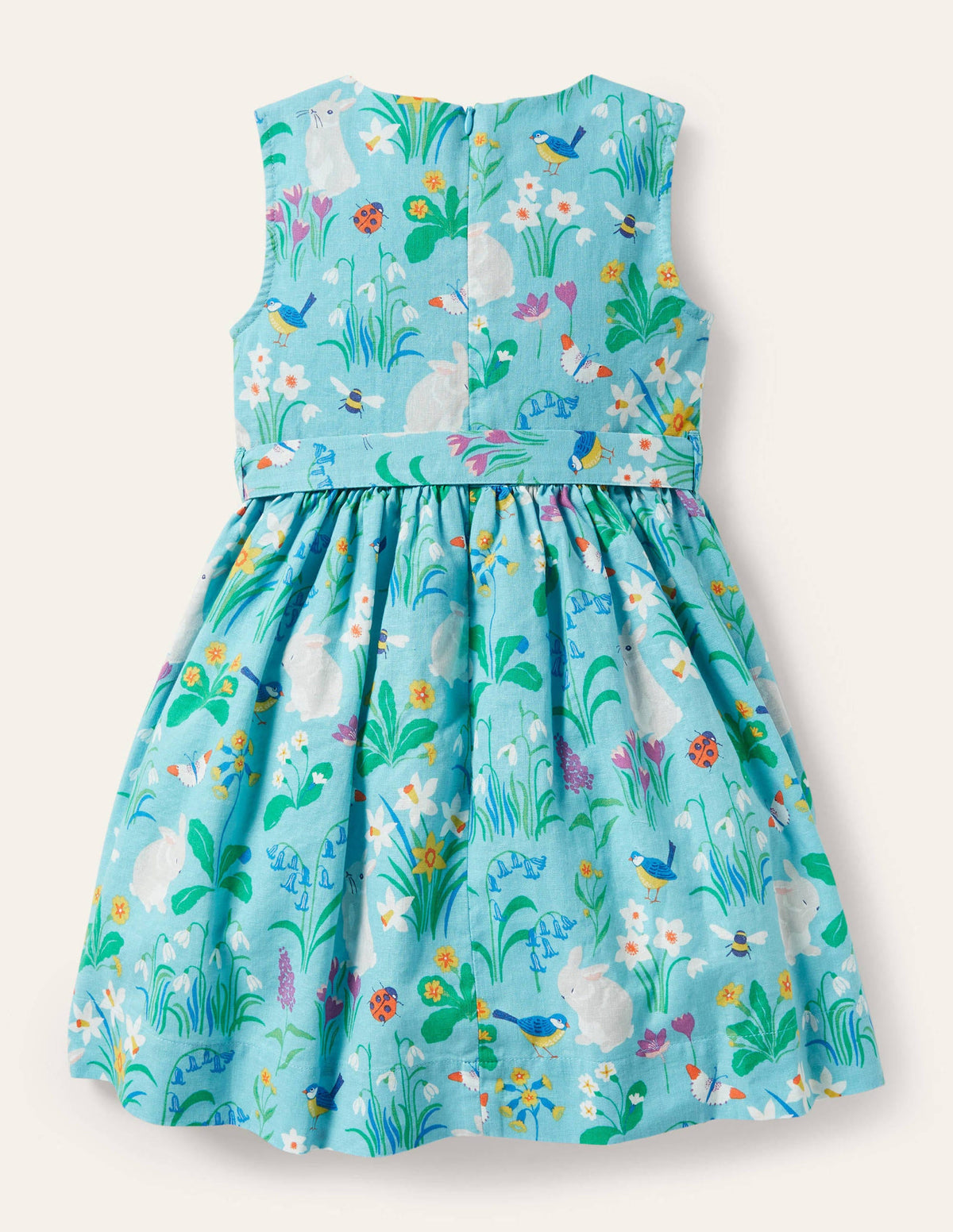 Vintage-Kleid-Wasserblau, Frühlingsmuster mit Häschen-2