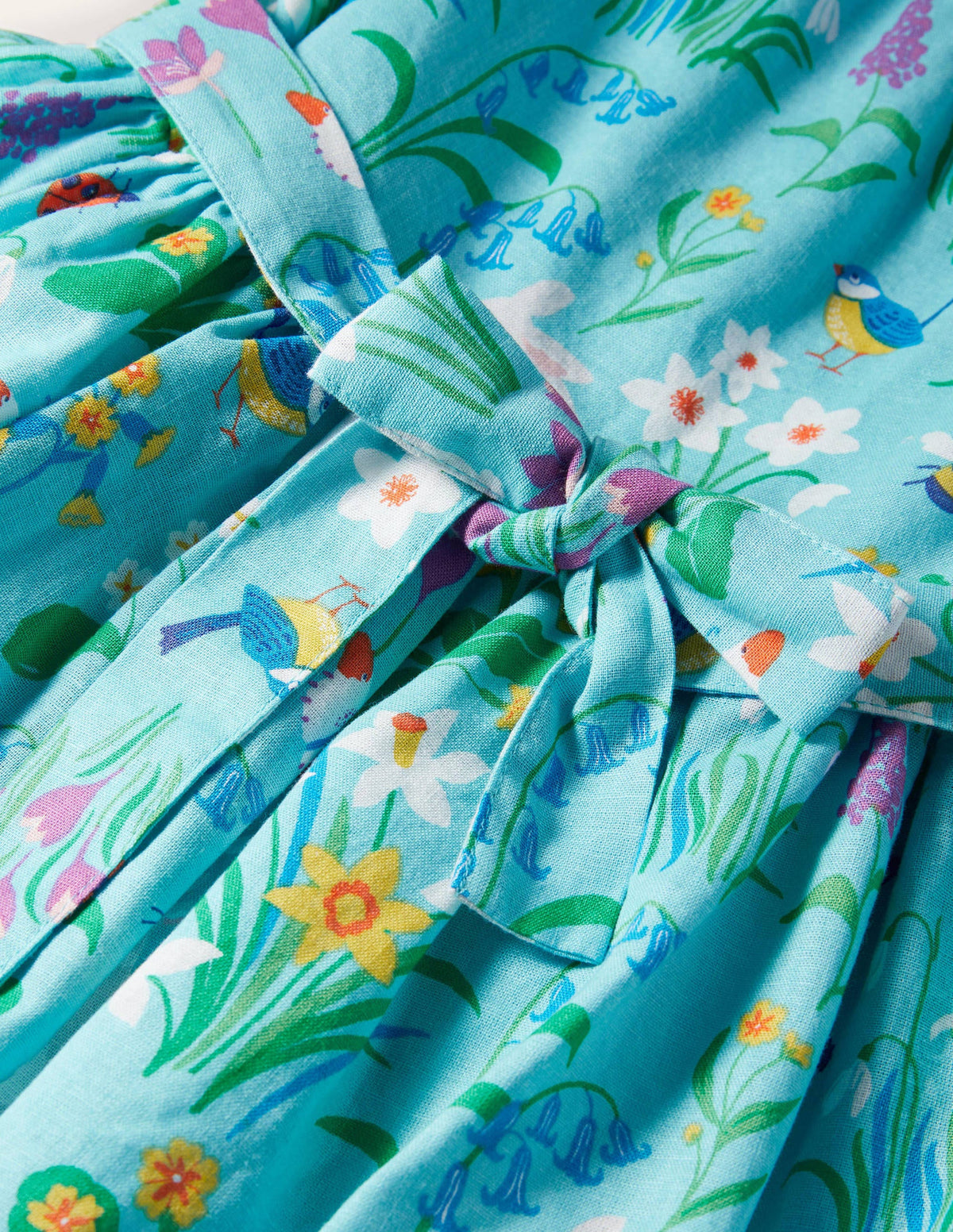 Vintage-Kleid-Wasserblau, Frühlingsmuster mit Häschen-3