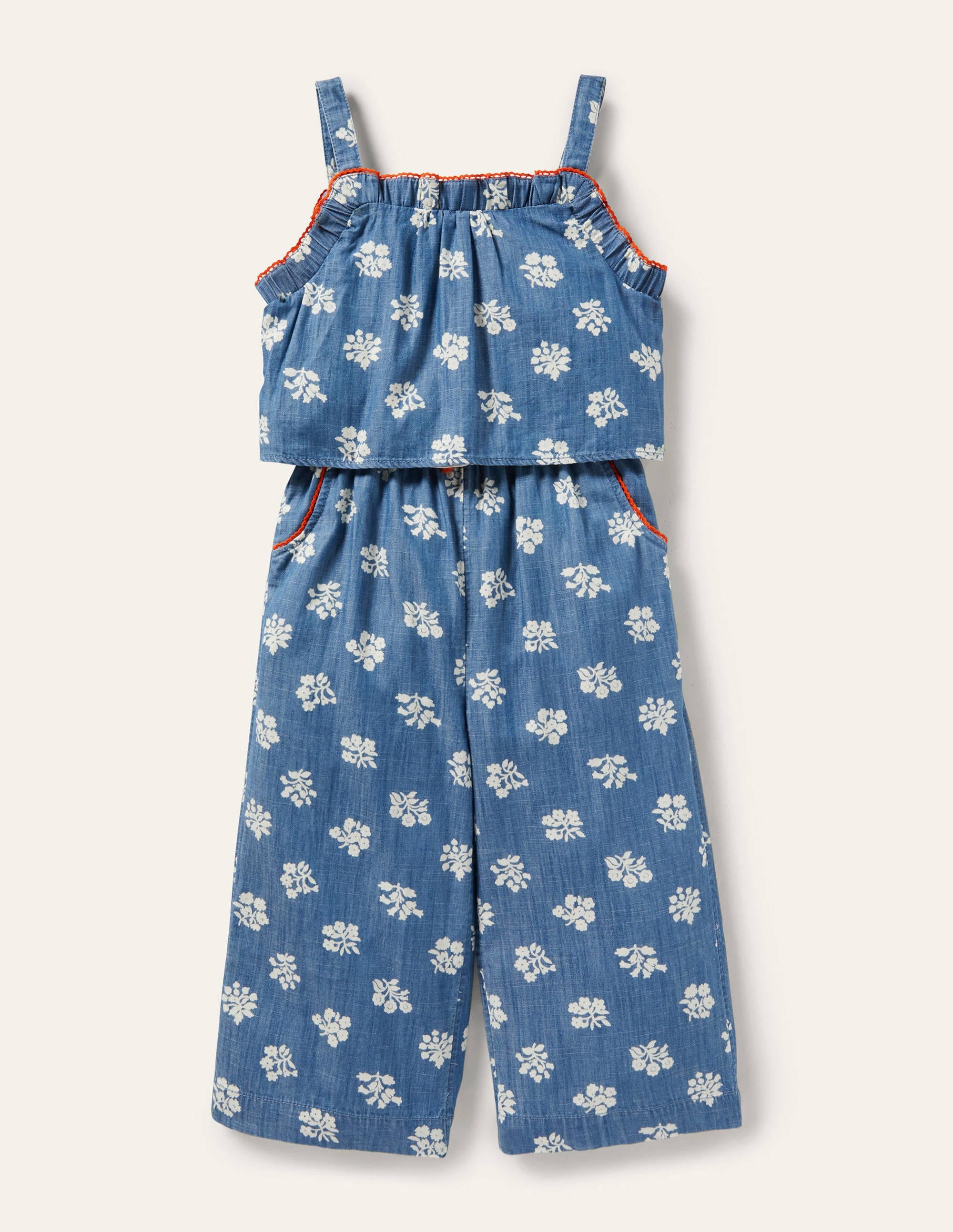 Gewebter Jumpsuit-Faux-Uni, Holzschnittmuster - Image 1