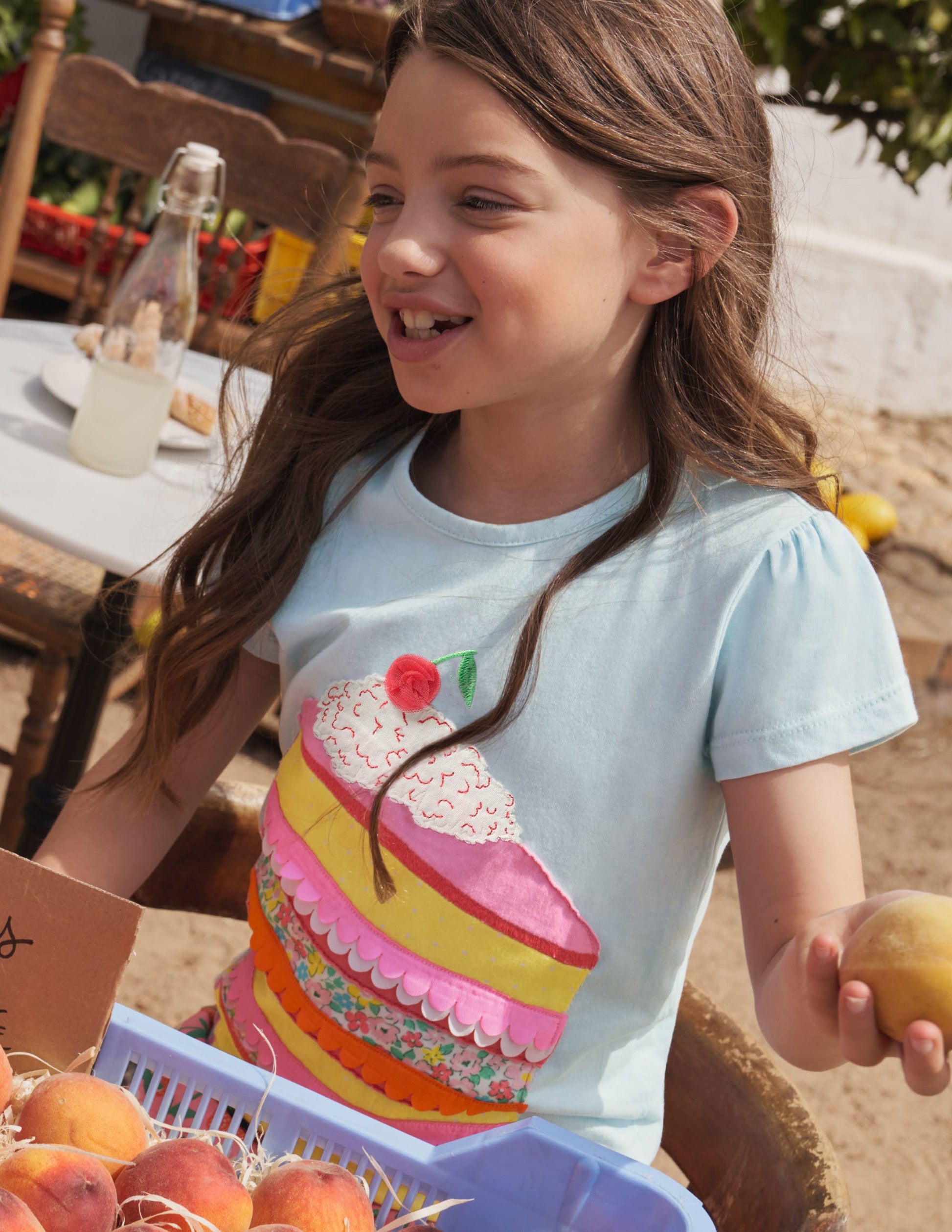 T-Shirt mit Puffärmeln und Applikation-Neptunblau, Kuchen-5