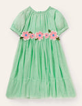 Kleid mit Blumenapplikation-Brunnengrün