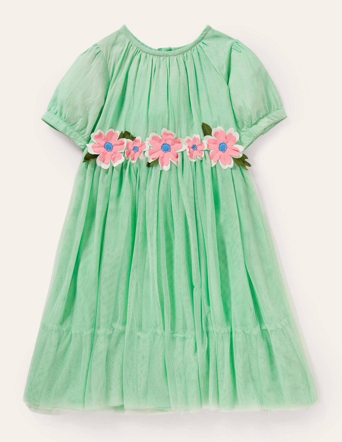 Kleid mit Blumenapplikation-Brunnengrün-1