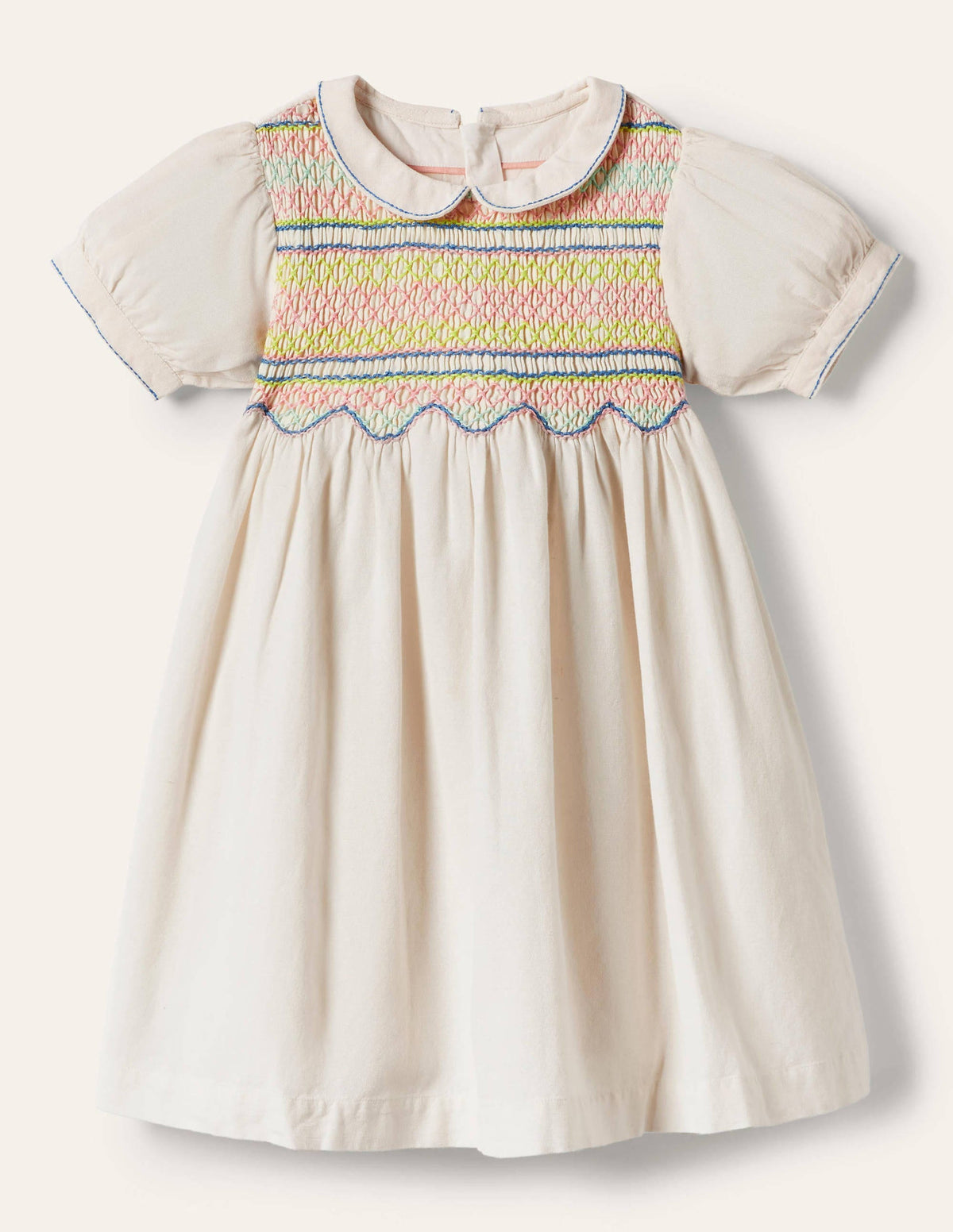 Heirloom Vintage Gesmoktes Kleid-Ivory and Navy Spot-1