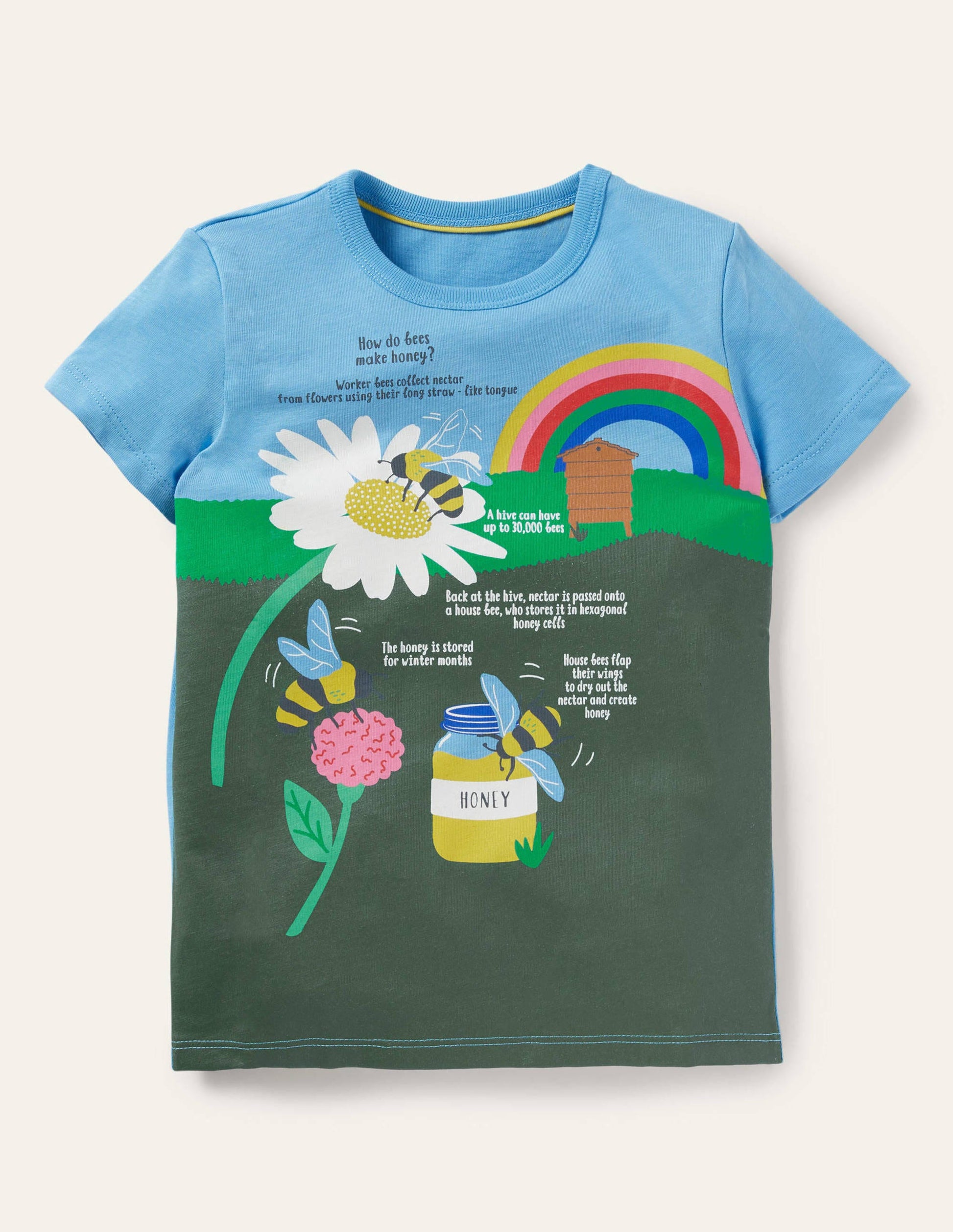 T-Shirt mit lustigen Fakten-Surfbrett-Blau, Honigbienen-1