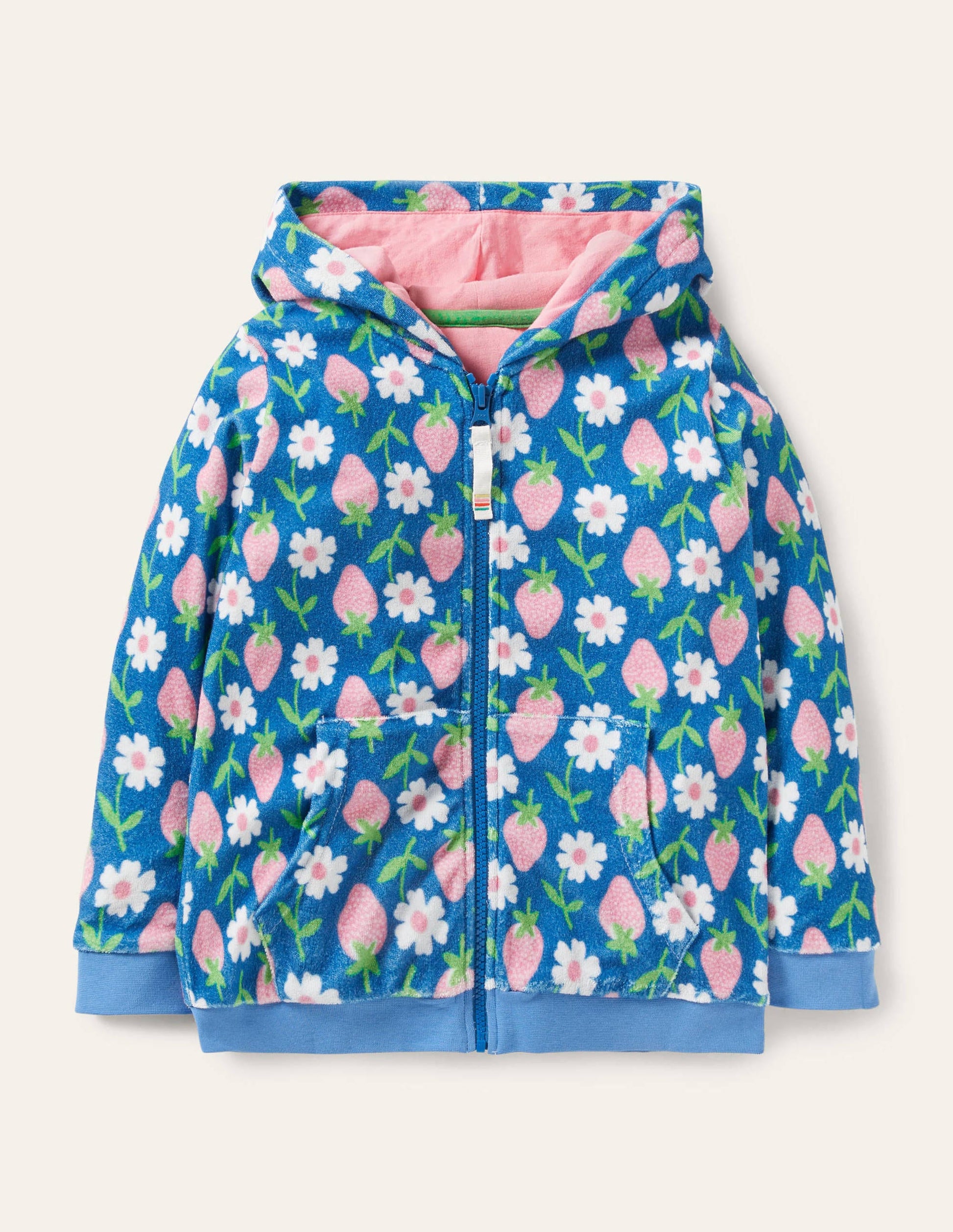 Frottee-Kapuzenjacke-Strahlendes Marineblau, Erdbeeren-1