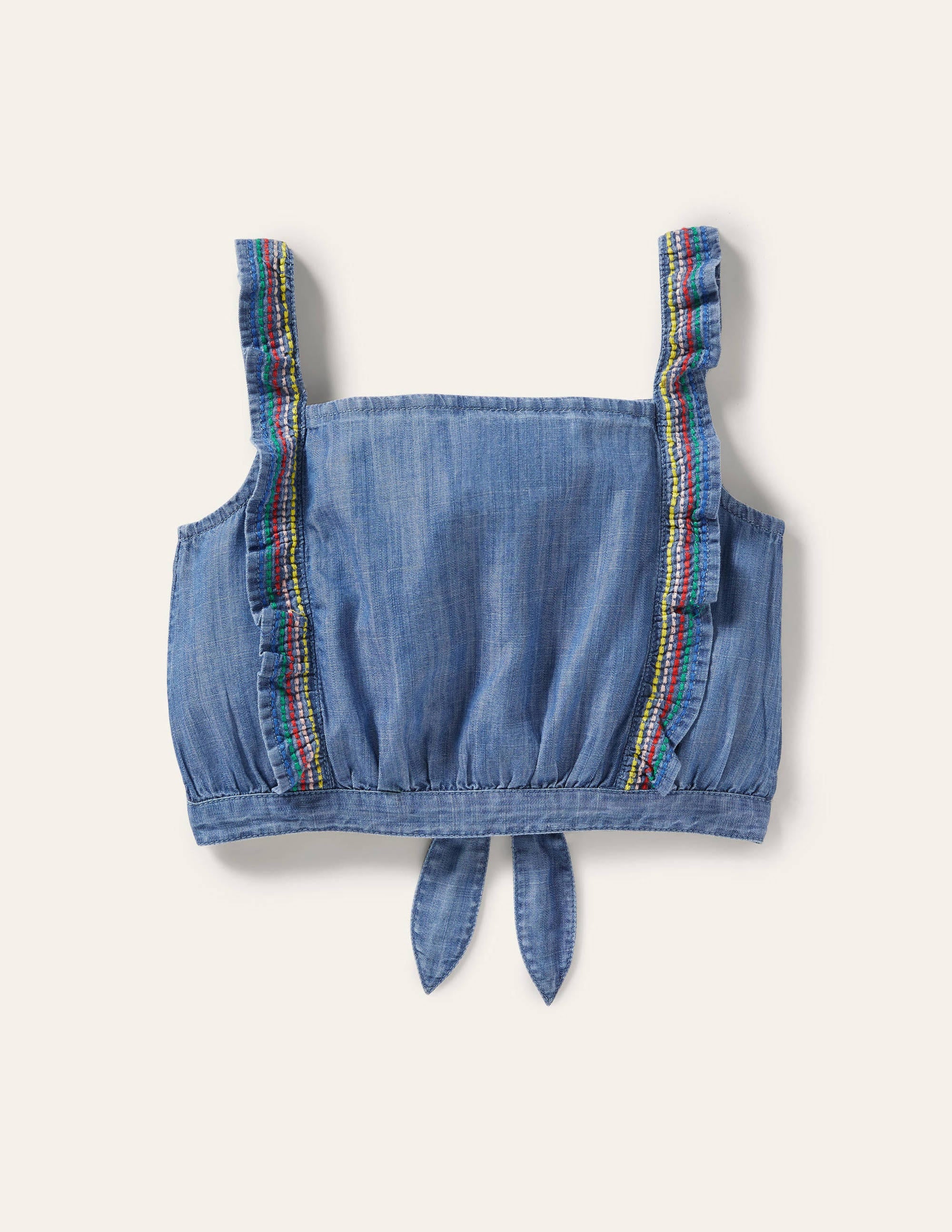 Tie Front Multi Stitch Top-Chambray - Image 2