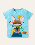 T-Shirt mit Aufklappmotiv-Wasserblau, Hund