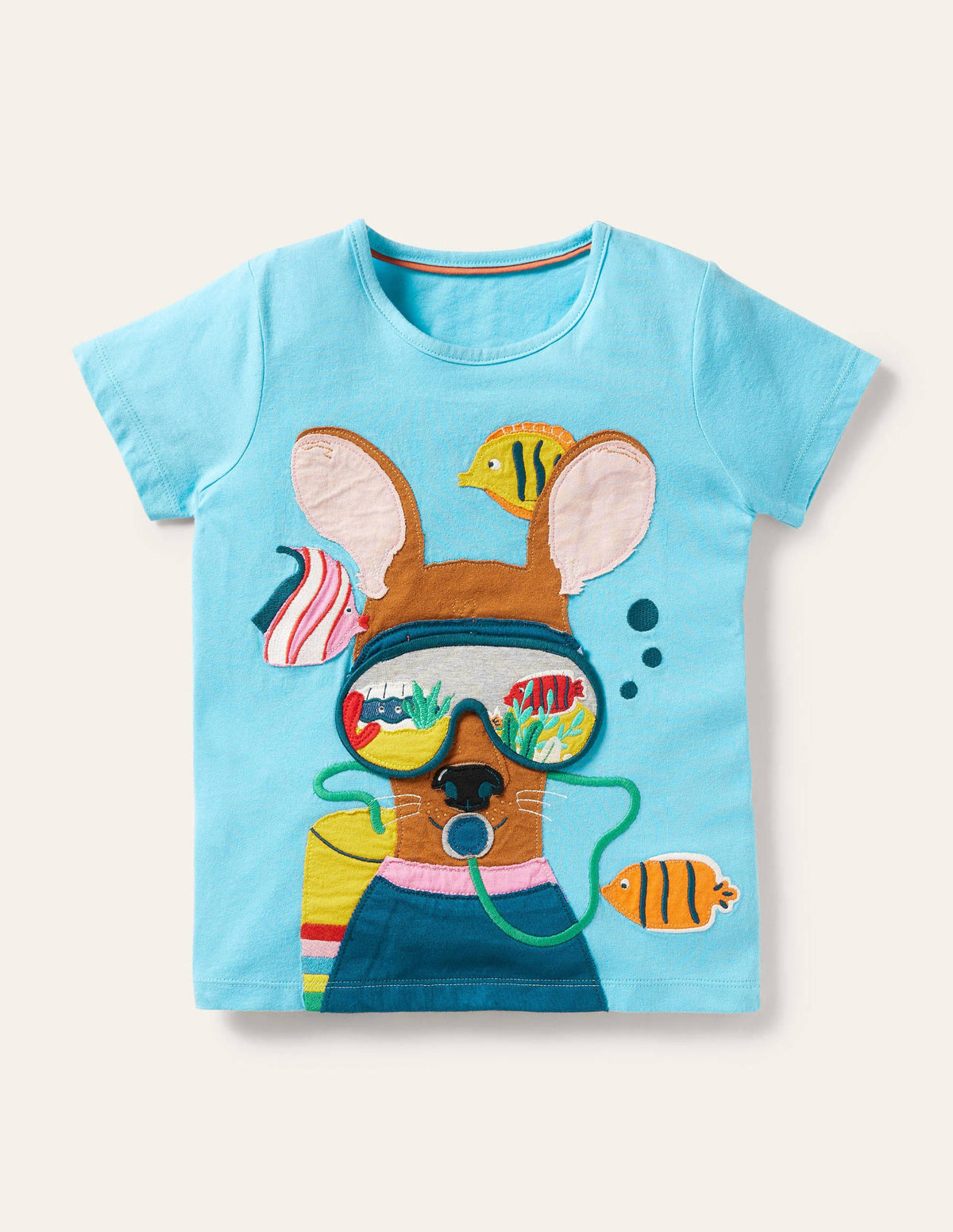 T-Shirt mit Aufklappmotiv-Wasserblau, Hund - Image 1