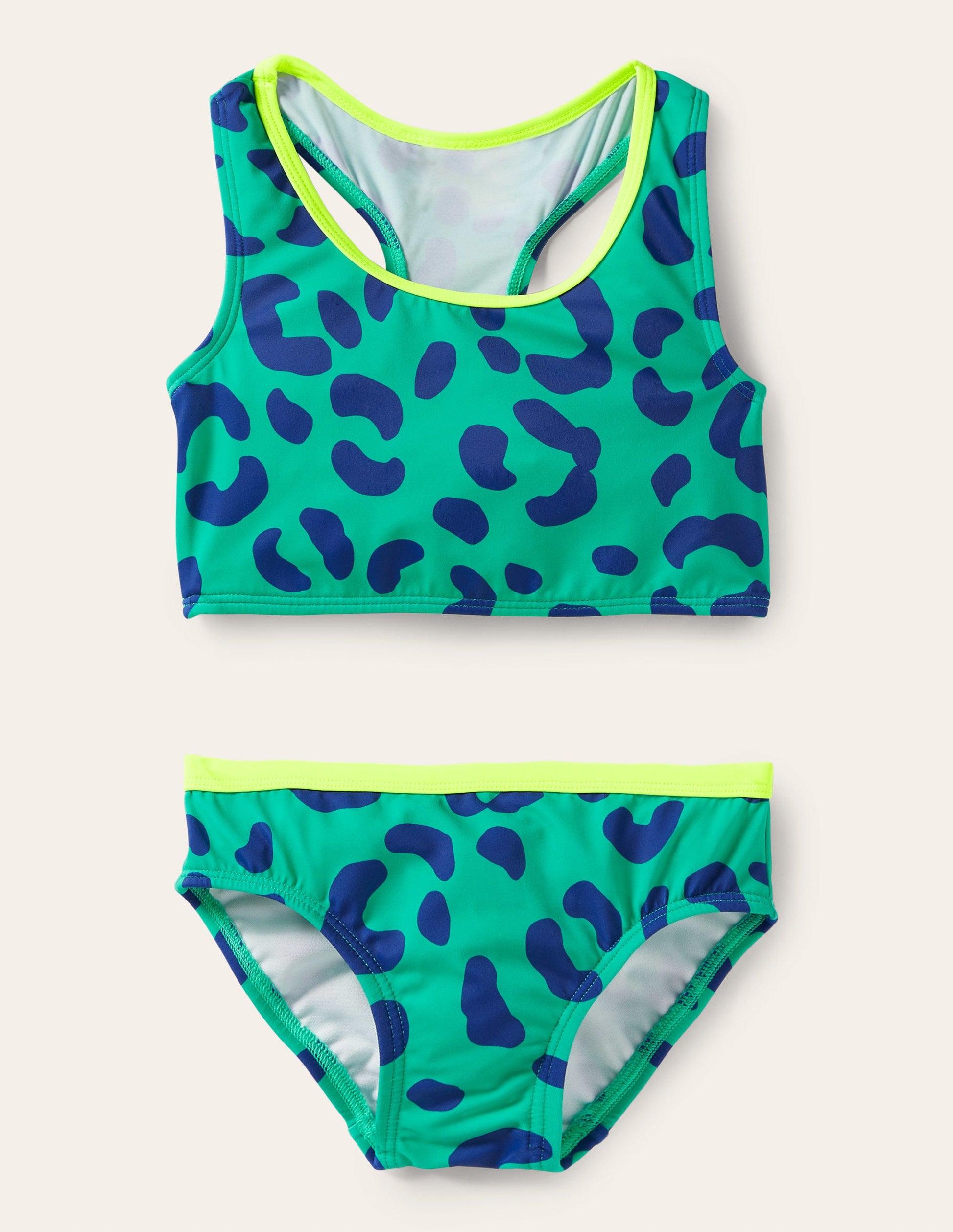 Bikini à dos nageur-Motif léopard vert tropical/bleu-1