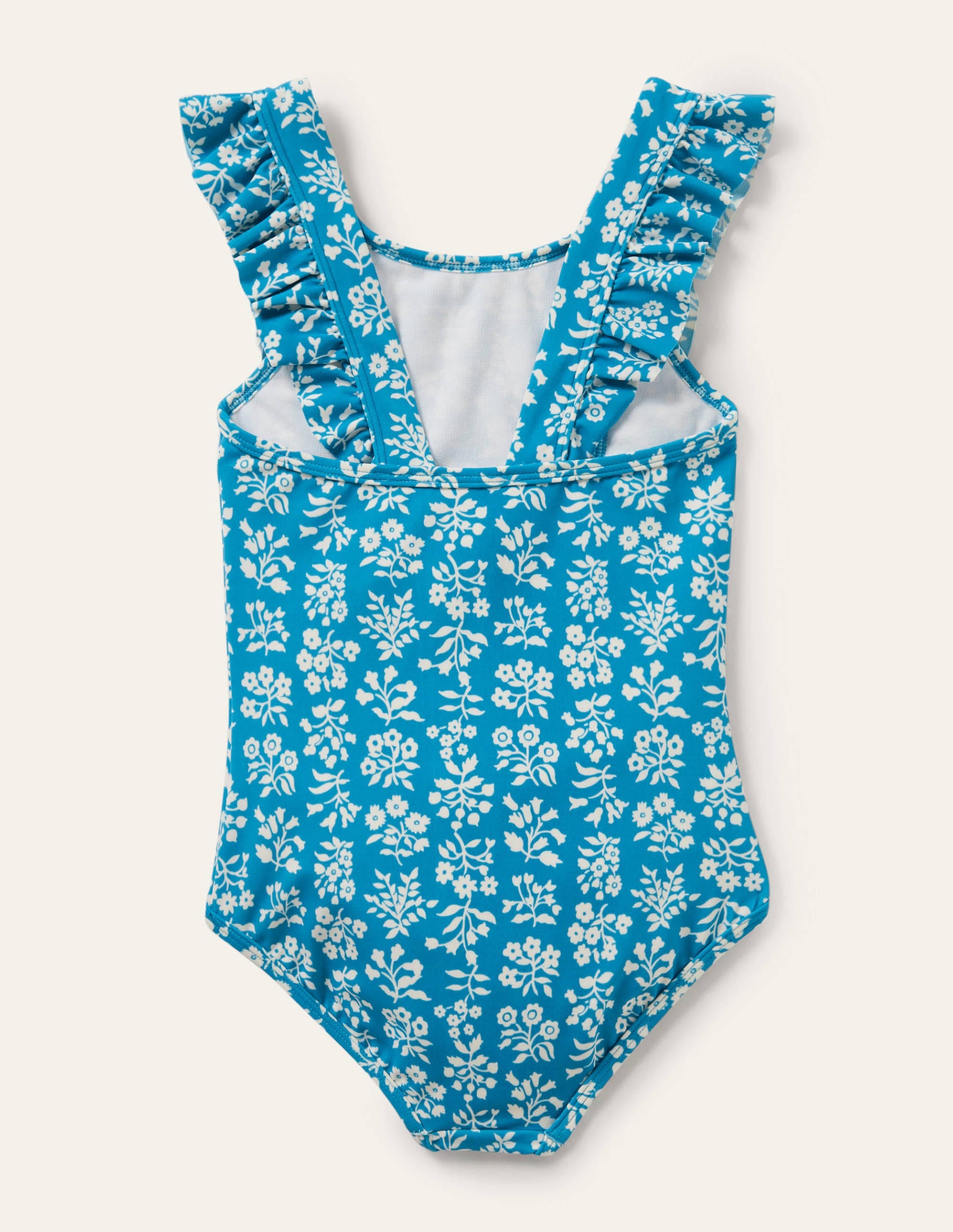 Frilly Strap Swimsuit-Bahama Blue Woodblock - Image 2