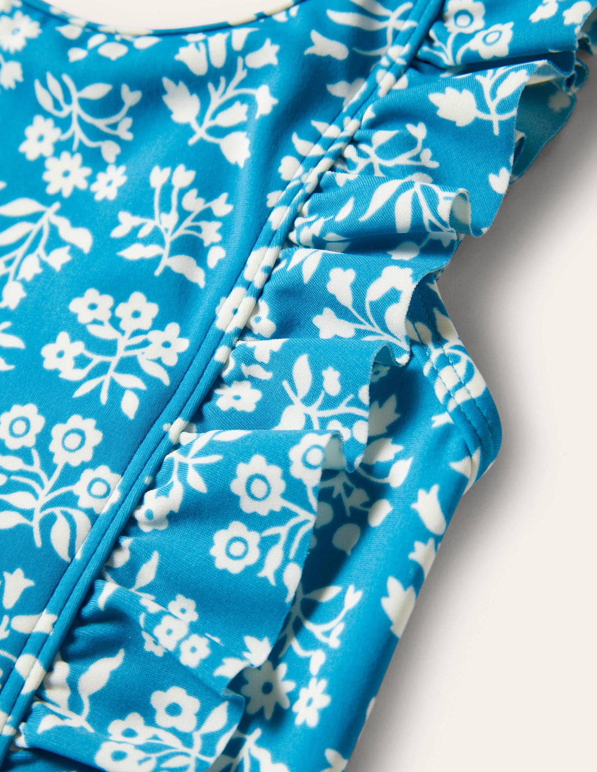 Frilly Strap Swimsuit-Bahama Blue Woodblock - Image 3