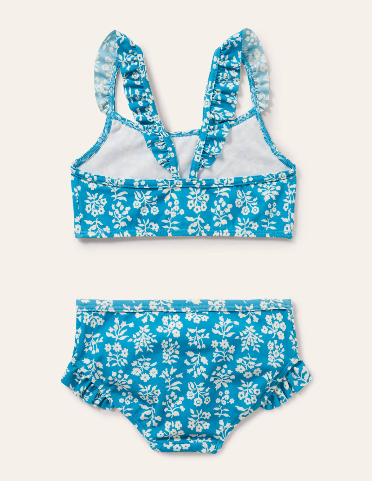 Bikini volanté à bretelles-Motif xylographique bleu Bahamas - Image 2
