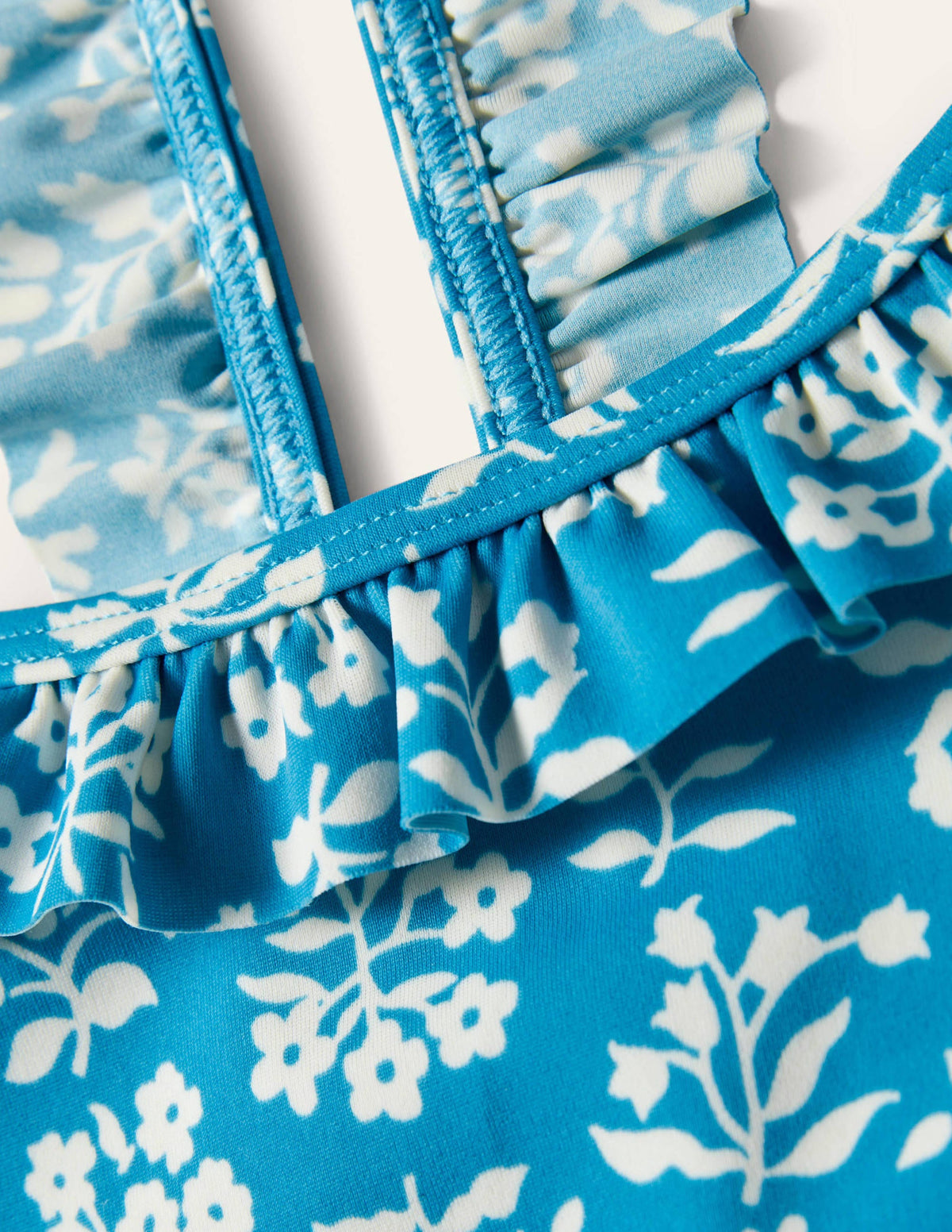 Bikini volanté à bretelles-Motif xylographique bleu Bahamas - Image 3