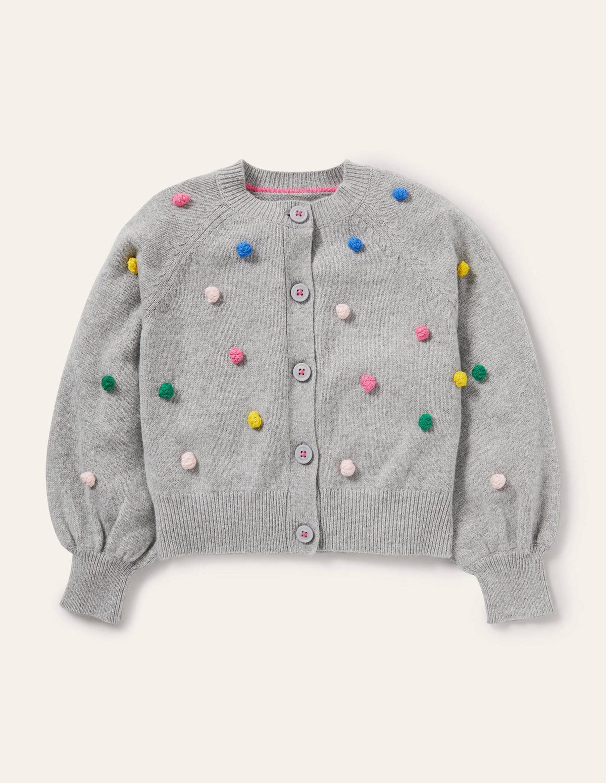 Cardigan mit Puffärmeln-Grau Meliert, Bunt Getupft-1