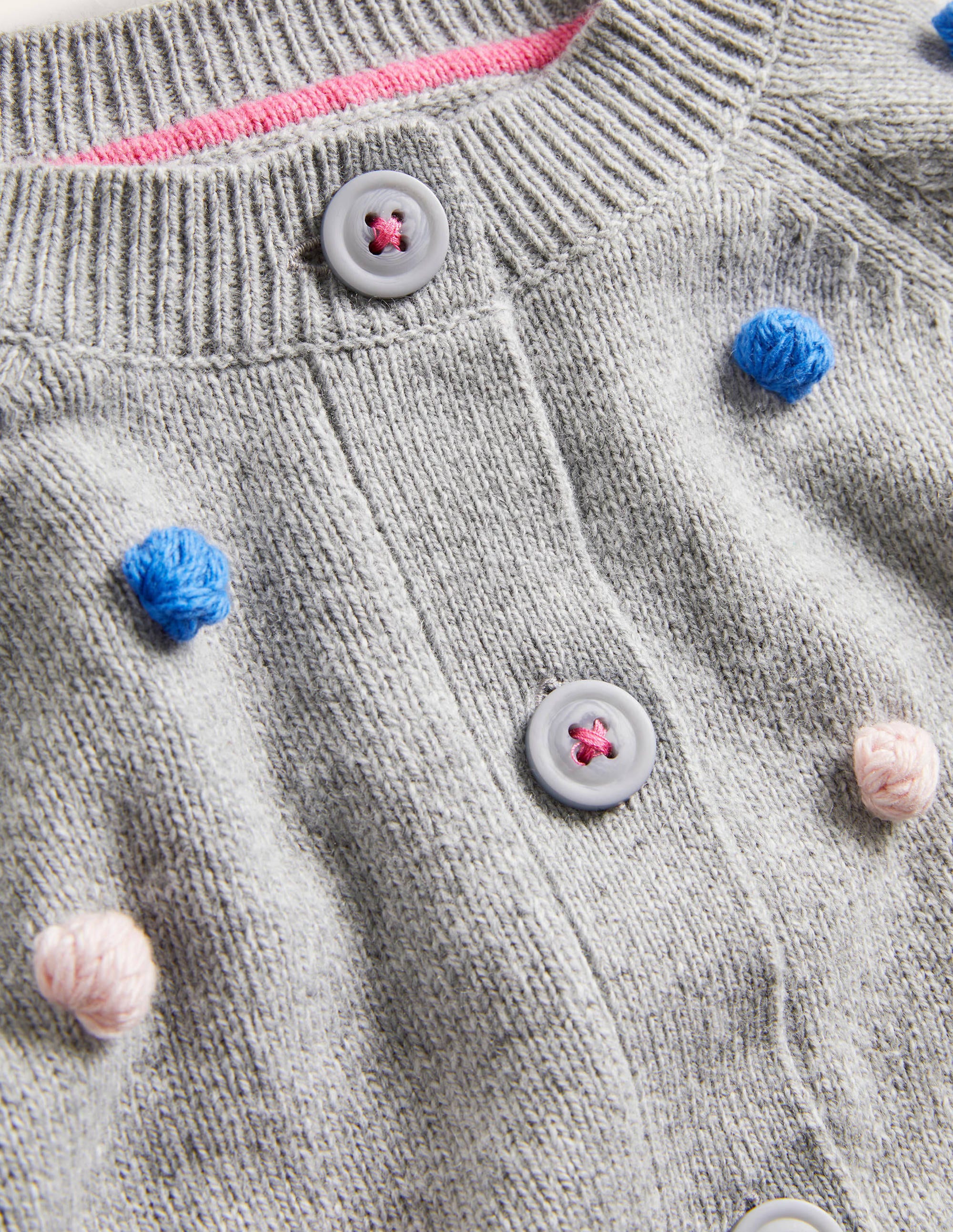Cardigan mit Puffärmeln-Grau Meliert, Bunt Getupft - Image 3