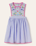Robe chasuble tissée-Broderie multi bleu