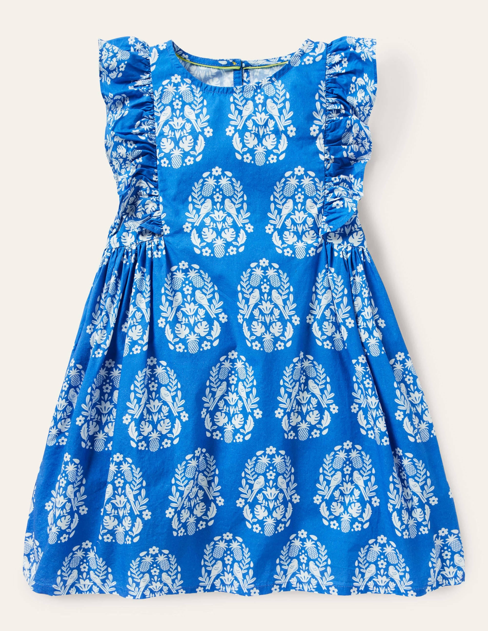 Gemustertes Kleid mit Rüschenärmeln-Helles Marineblau, Holzschnittmuster - Image 1