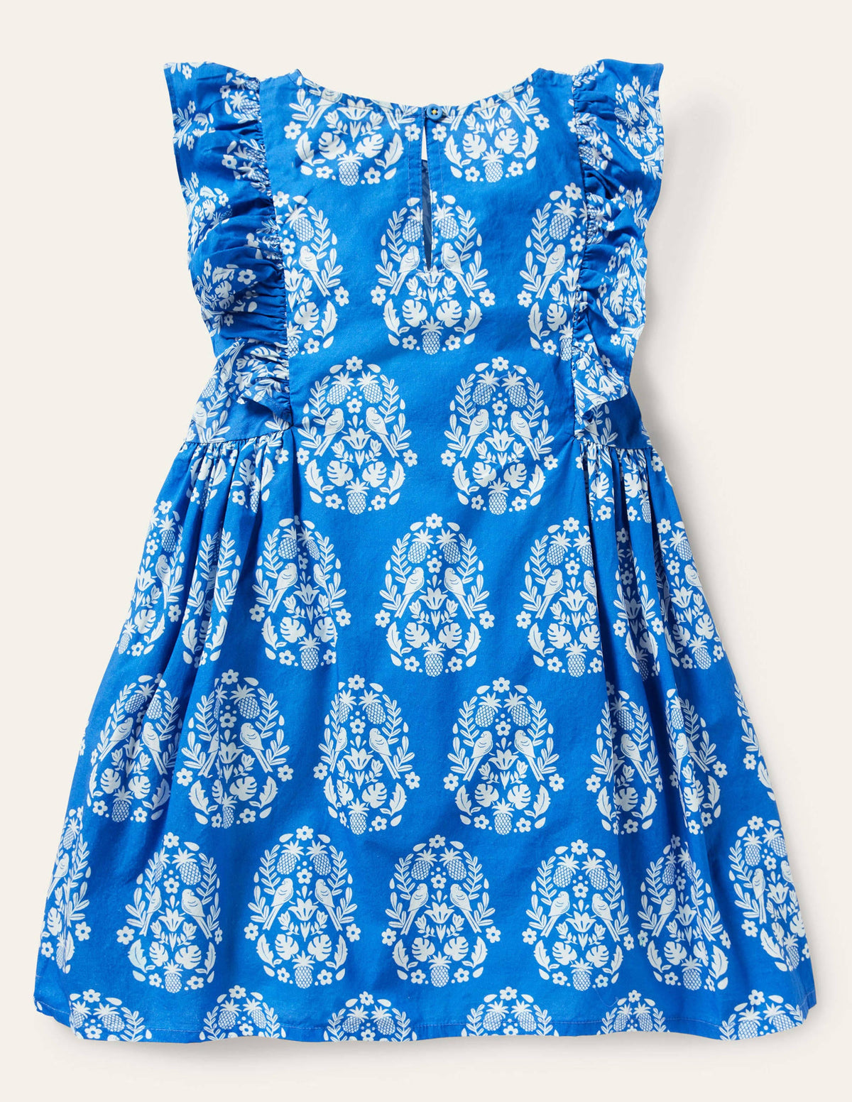 Gemustertes Kleid mit Rüschenärmeln-Helles Marineblau, Holzschnittmuster - Image 2