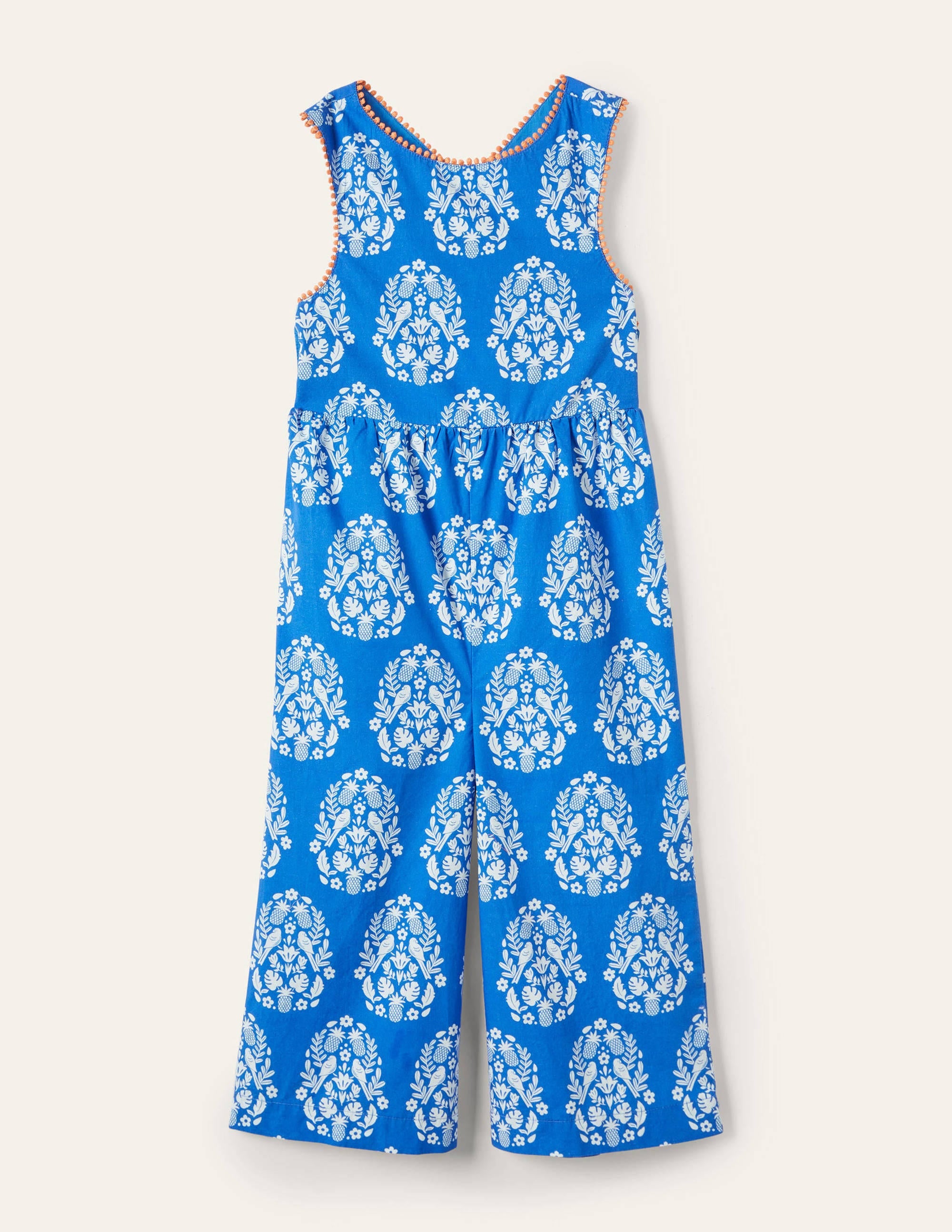 Jumpsuit mit überkreuzten Trägern-Helles Marineblau, Holzschnittmuster - Image 1