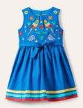 Robe vintage à motif jungle-Brodé bleu marina