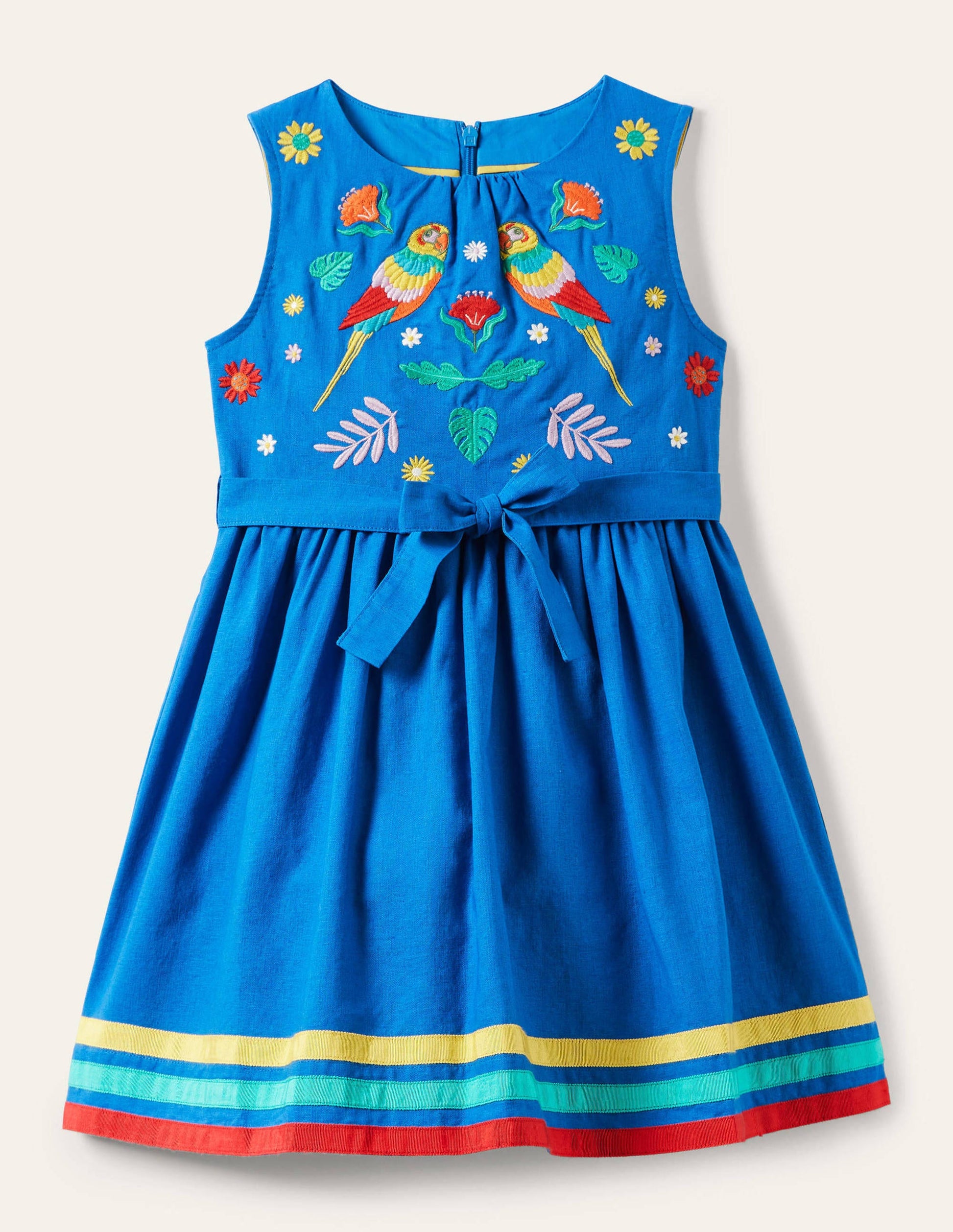 Robe vintage à motif jungle-Brodé bleu marina-1