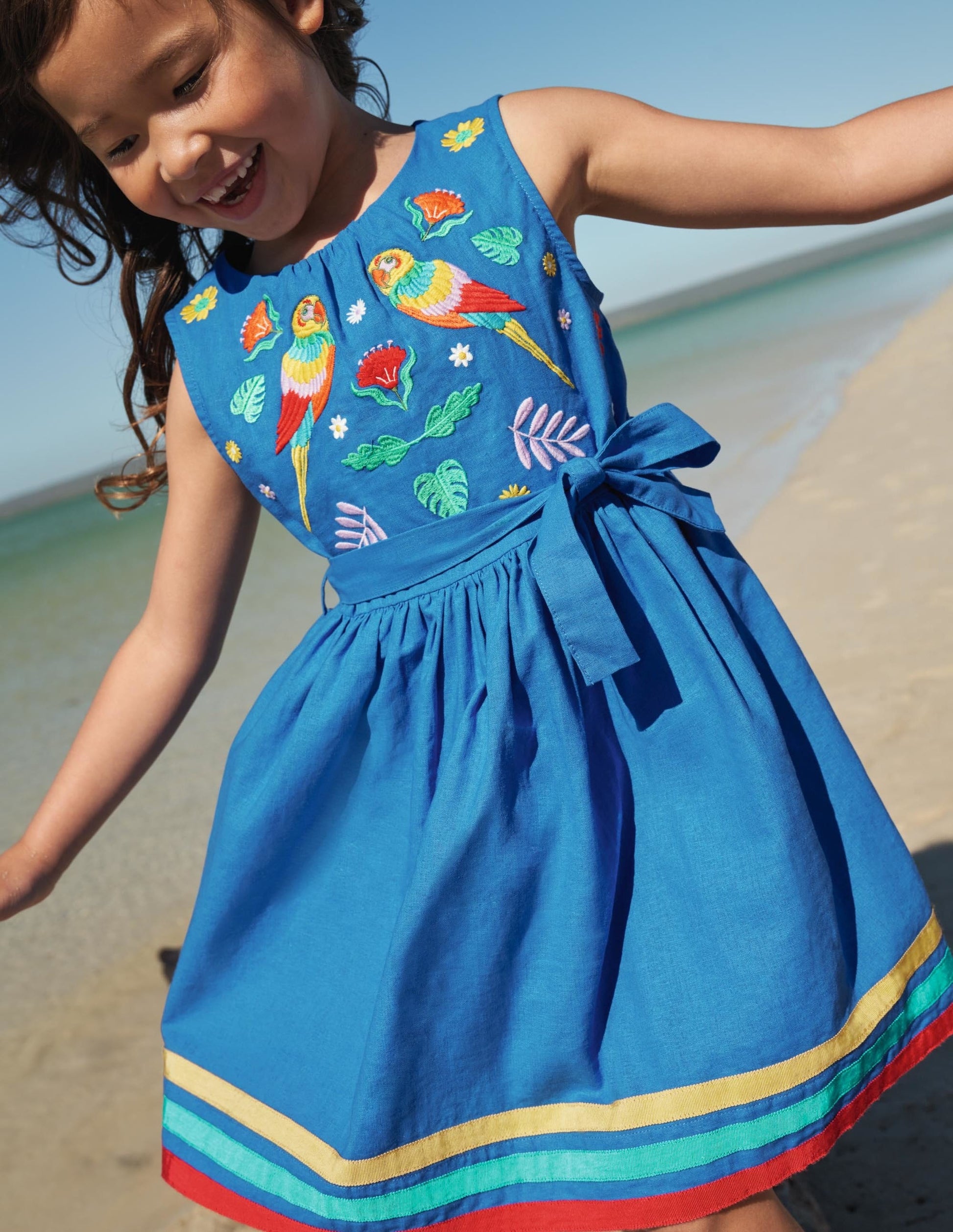 Robe vintage à motif jungle-Brodé bleu marina-4